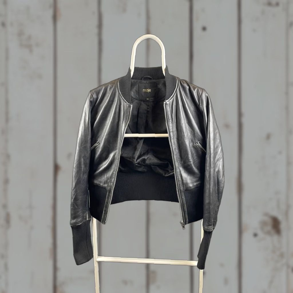 Maje Maje Leather Jacket Women Bomber Size 36 Black Full Zipper Jacket Women Bomber 36 Black Zipper Maje Leather Size XS / US 0-2 / IT 36-38 - 1 Thumbnail