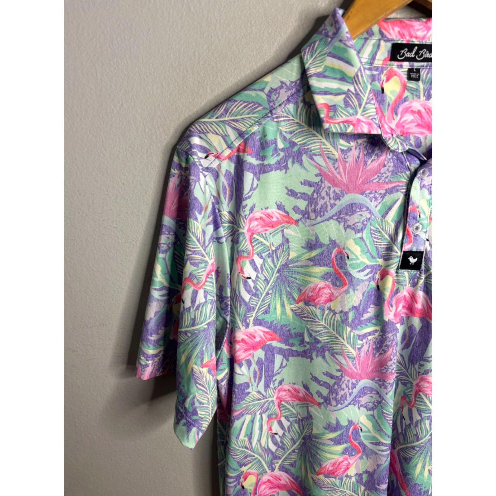 Vintage Bad Birdie Polo Shirt Mens L Floral Tropical Stretch Golf Casual Size US L / EU 52-54 / 3 - 2 Thumbnail