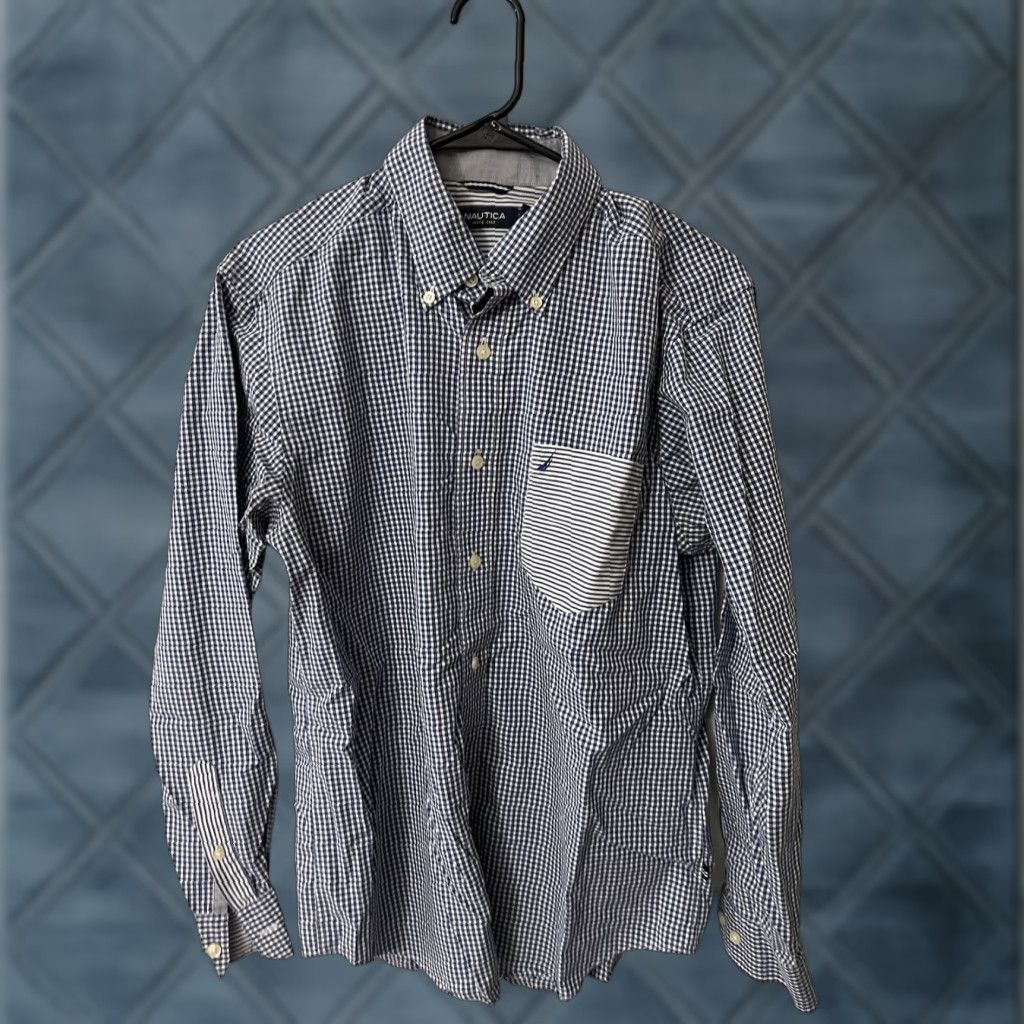 Nautica Nautica Button-Up Shirt Medium Blue Gingham Plaid Collared Mens Size US M / EU 48-50 / 2 - 1 Thumbnail