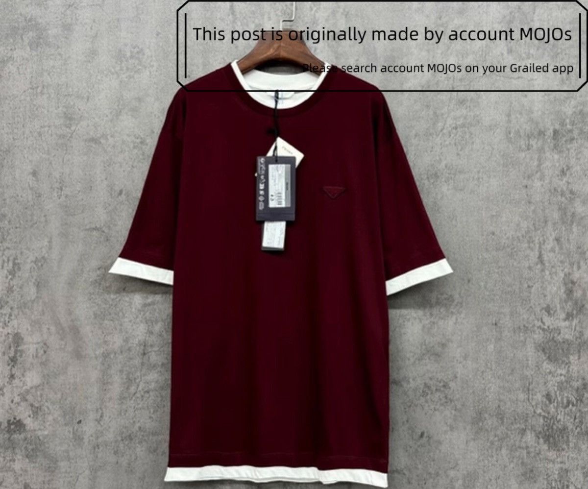 Prada Sz L Prada Wine Red Double Layers Tee mojos1859 Size US L / EU 52-54 / 3 - 1 Thumbnail