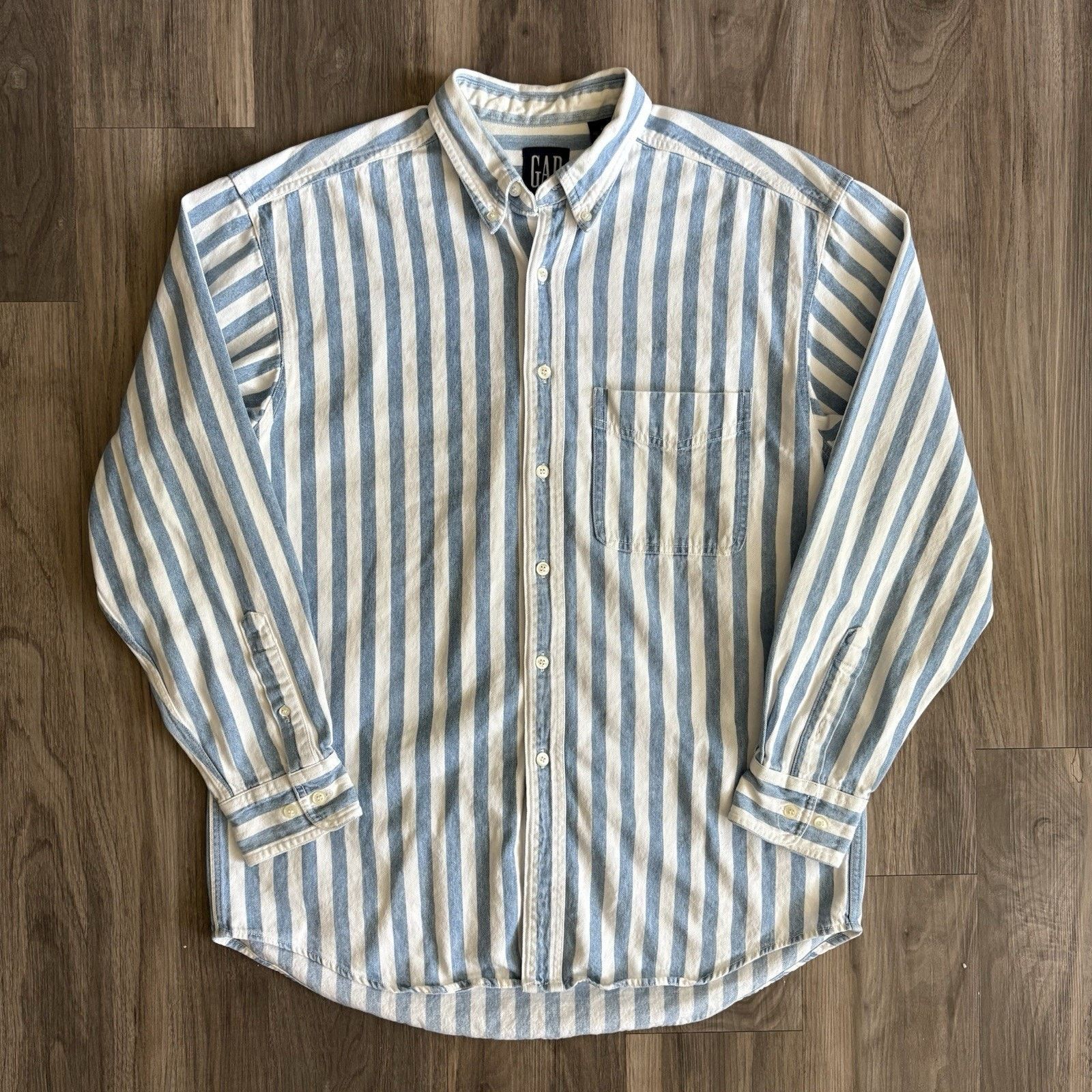 Vintage Gap Denim Button Down Shirt Overshirt Size M Striped