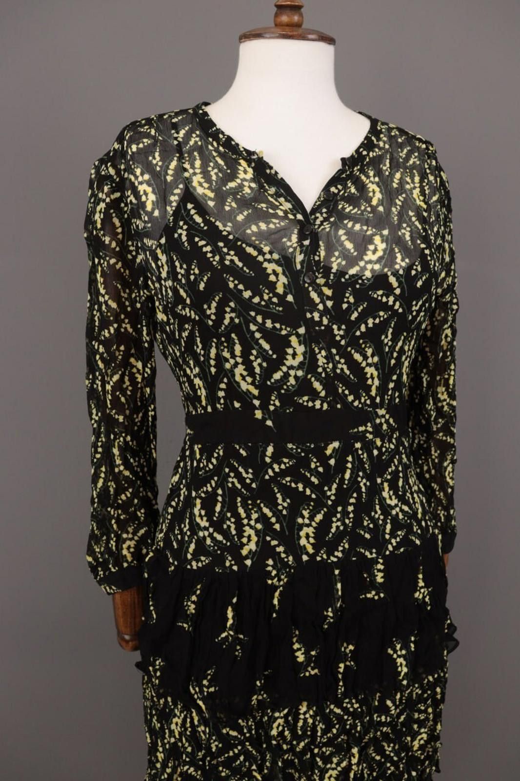 Wilkes Bashford BA&SH Lady Dress Black Floral Ruffle Blouson Dress Size 1 Size M / US 6-8 / IT 42-44 - 9 Thumbnail