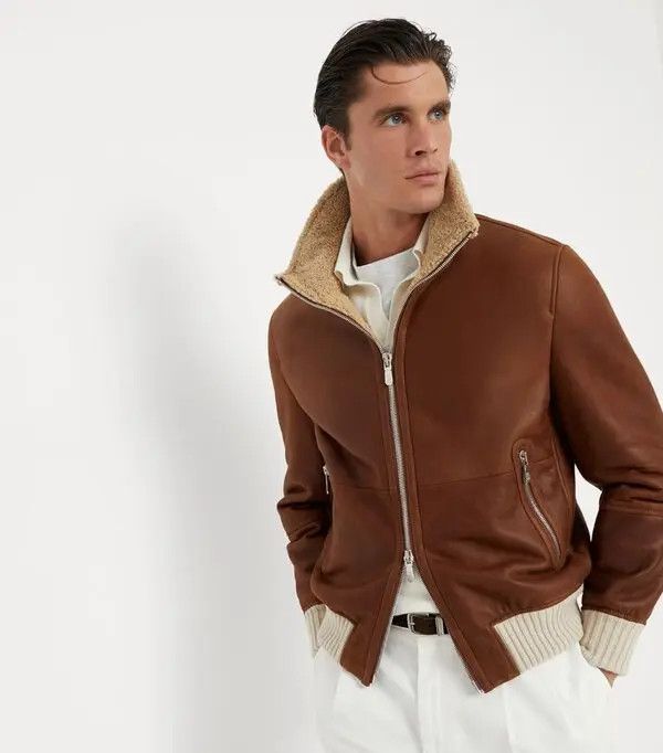 Brunello Cucinelli o1w1db11125 Shearling Bomber Jacket in Brown Size US M / EU 48-50 / 2 - 3 Thumbnail