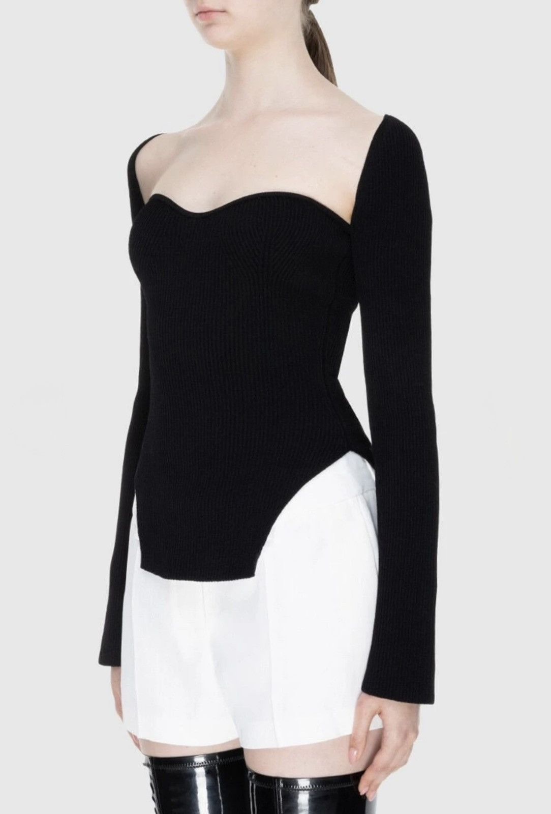 KHAITE Khaite Ista Rib Knit Sweetheart Neck Sweater Top LongSleeve Size S / US 4 / IT 40 - 1 Thumbnail
