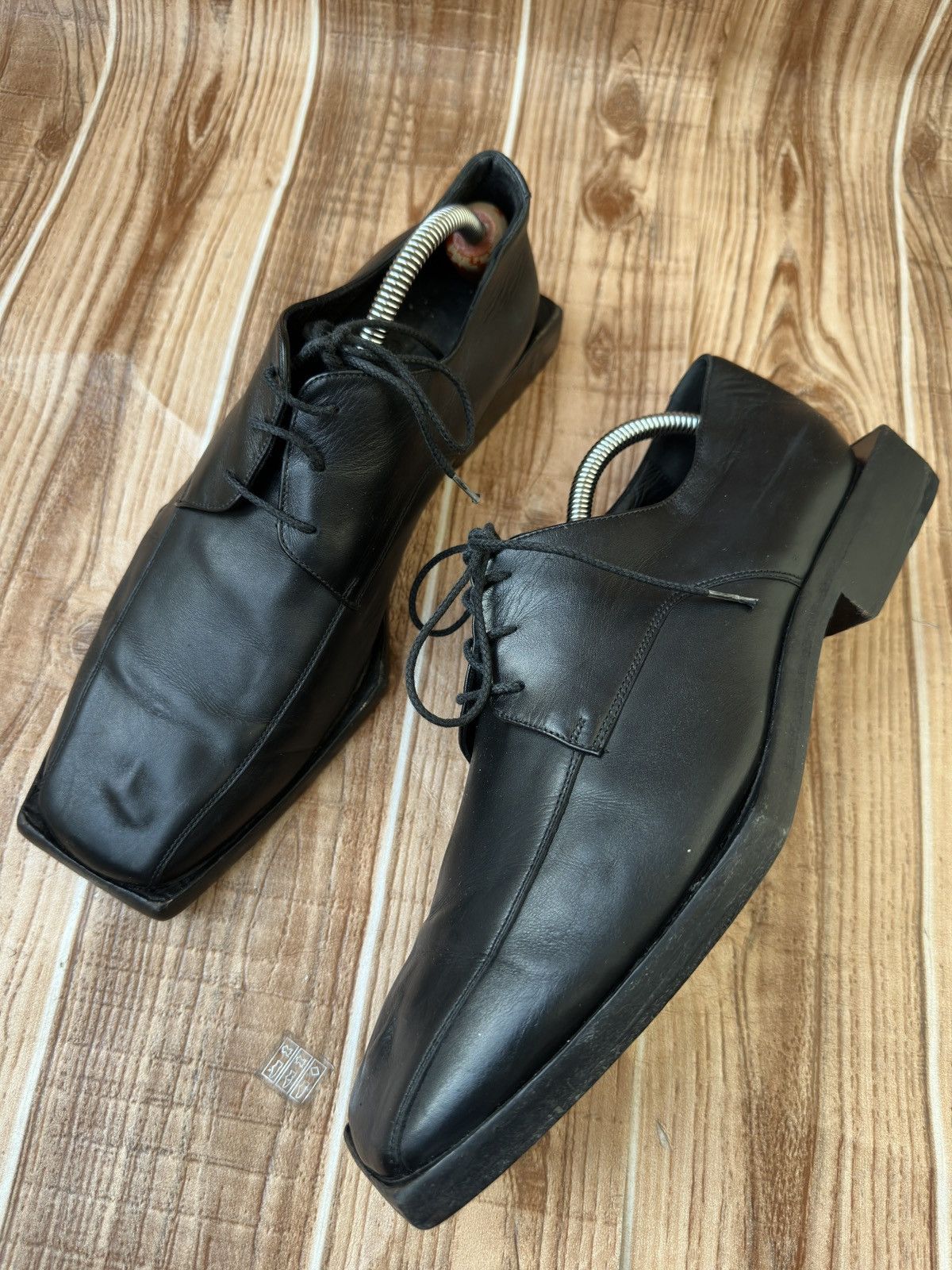 Balenciaga Block Rim Black Leather Square Derby Shoes