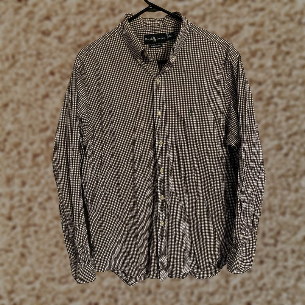 Polo Ralph Lauren Polo Ralph Lauren Button-Up Shirt L/S Classic Fit Purple Gingham Dress Shirt - Men's L Size 42R - 1 Thumbnail