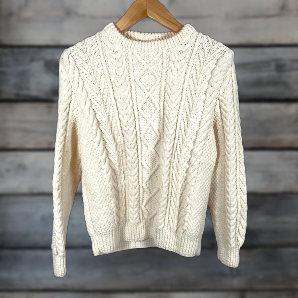 Vintage VINTAGE 70s Wool Cable Knit Sweater Men's XL Ivory Crew Neck Pullover Classic Preppy Retro Warmth Mens Size US XL / EU 56 / 4 - 1 Thumbnail