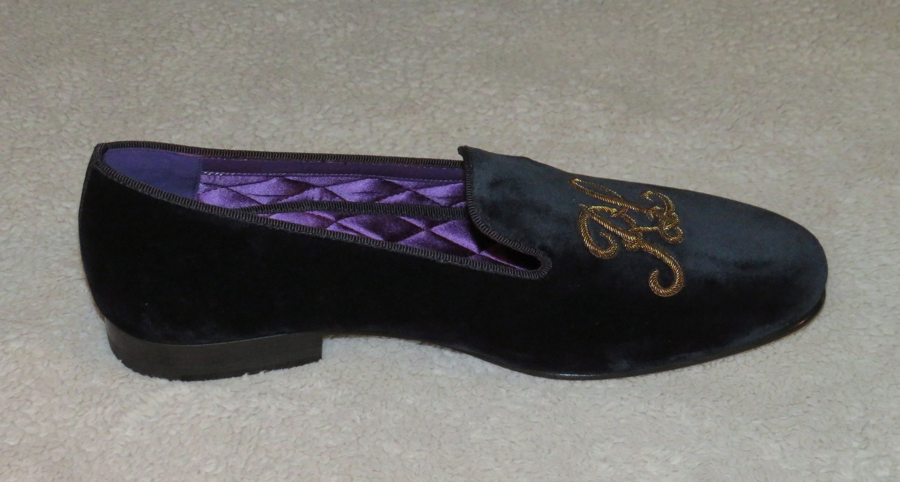 Ralph Lauren Purple Label Alonzo Navy Gold Bullion RL Velvet Slipper 8D NWB Size US 8 / EU 41 - 6 Thumbnail