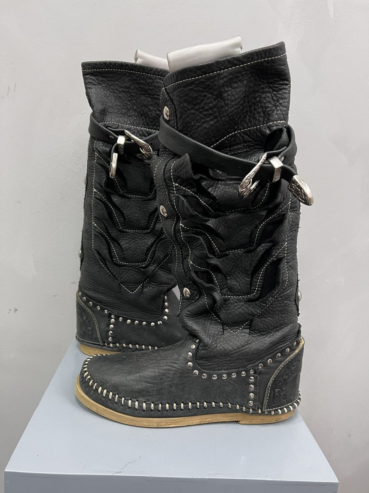 14th Addiction × Japanese Brand Vtg 14th Addiction style 2000s Leather Boots high top shoes Size US 8 / IT 38 - 3 Thumbnail
