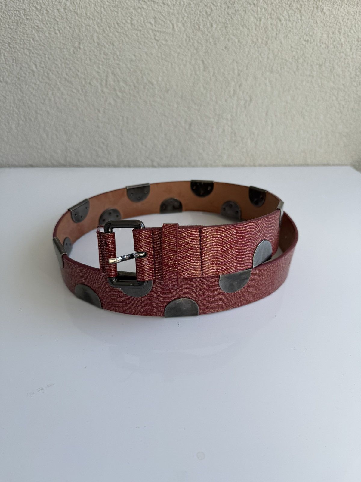John Galliano Belt Red Metal Studded Vintage