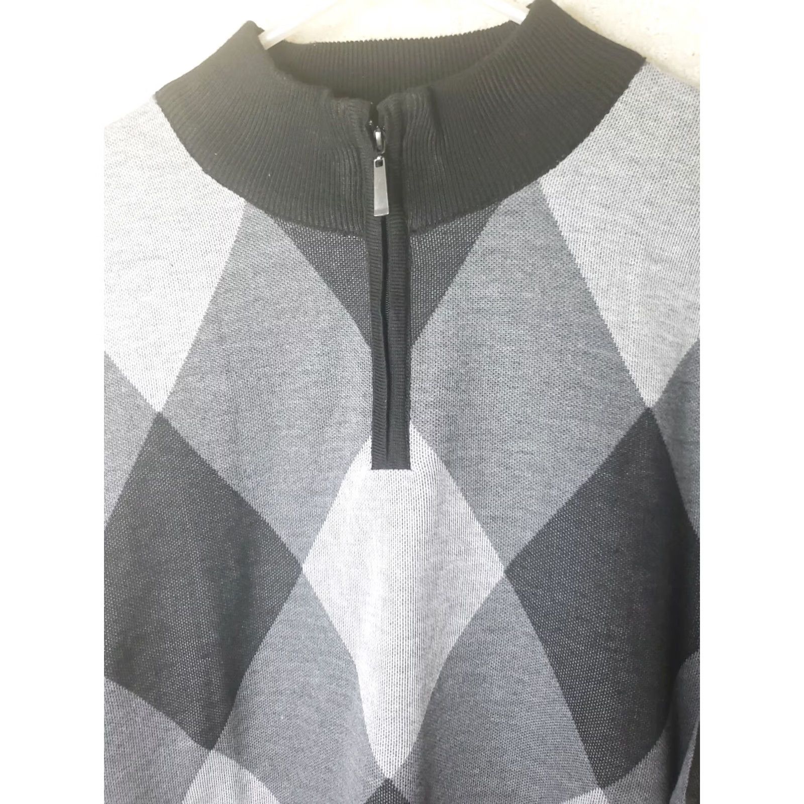 Vintage Sahara Club Sweater Mens XL Black Gray White Argyle 1/4 Zip Polyester Size US XL / EU 56 / 4 - 3 Thumbnail