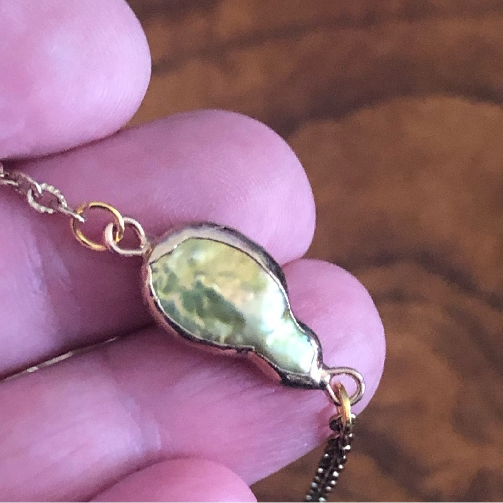 Handmade Handcrafted gold frame mother of pearl necklace Size ONE SIZE - 9 Thumbnail