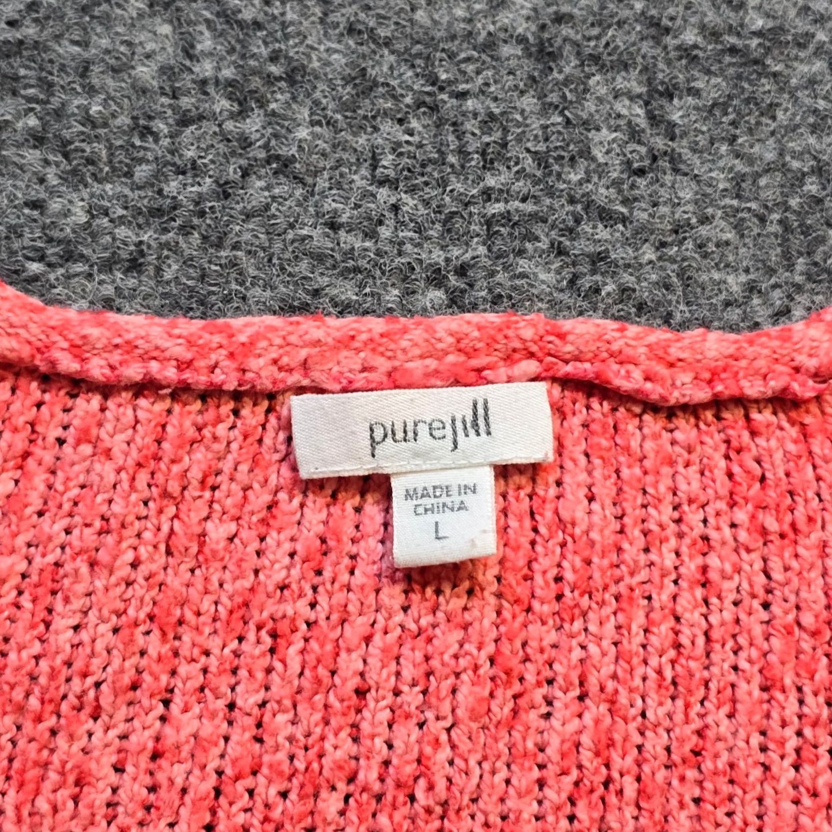 J. Jill J. Jill Sweater Top Womens L Orange Pink V-Neck Long Sleeve Stretch Casual Pullover Knit Shirt Women Size L / US 10 / IT 46 - 3 Thumbnail