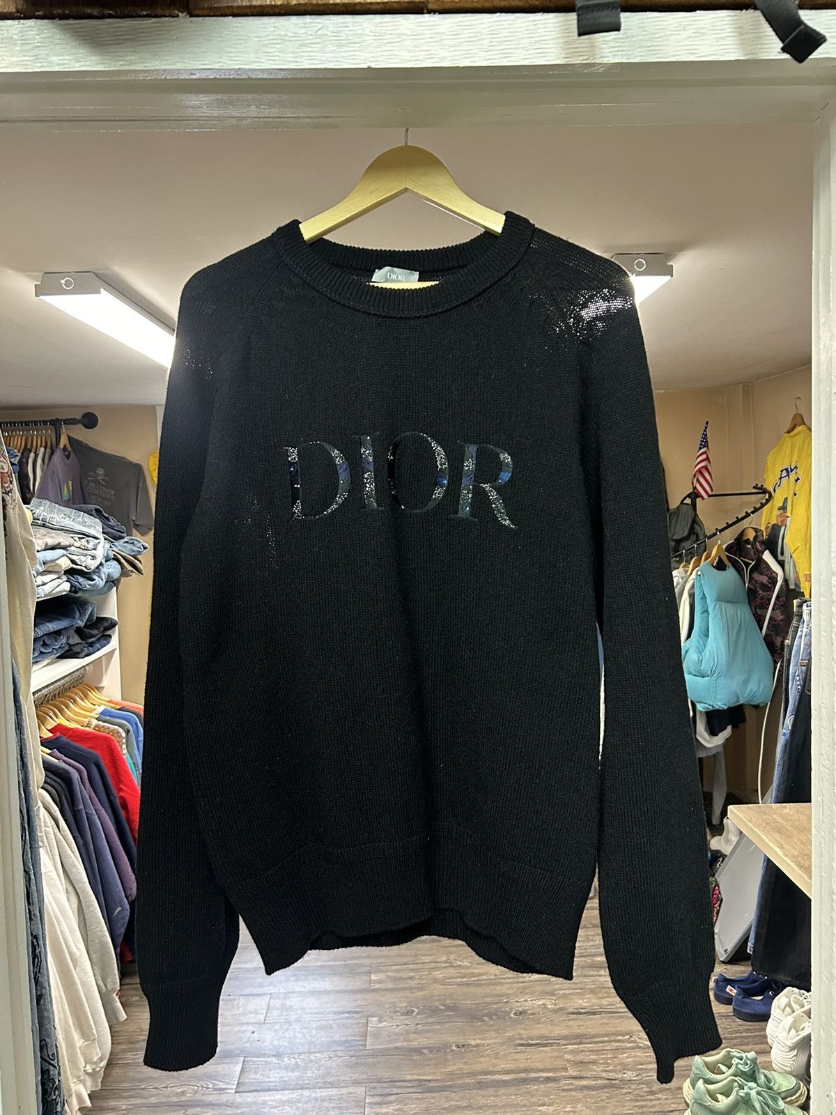 image of Dior Embroidered Sweater in Black, Men's (Size XL)