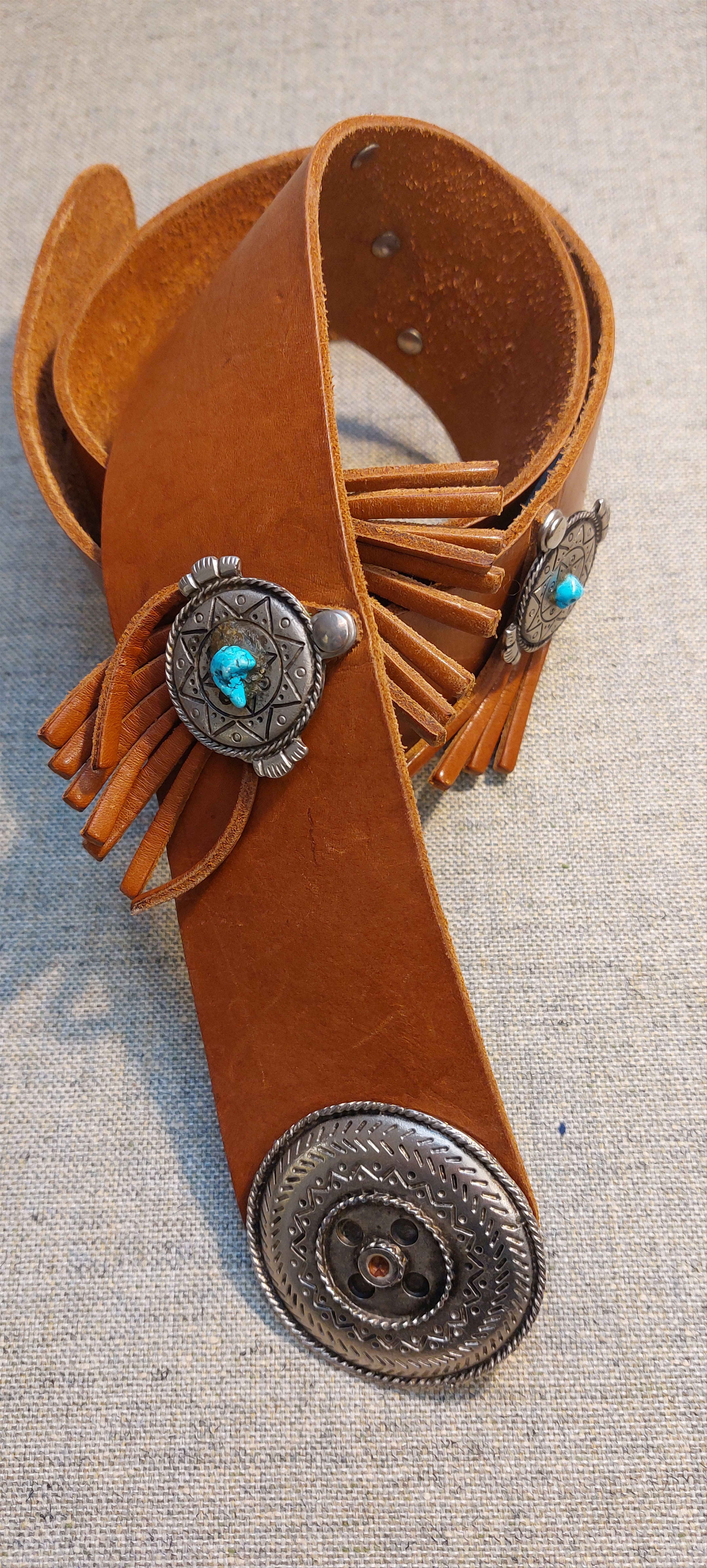 Vintage Vintage Western Leather Belt w/ Turquoise Conchos Size ONE SIZE - 1 Thumbnail