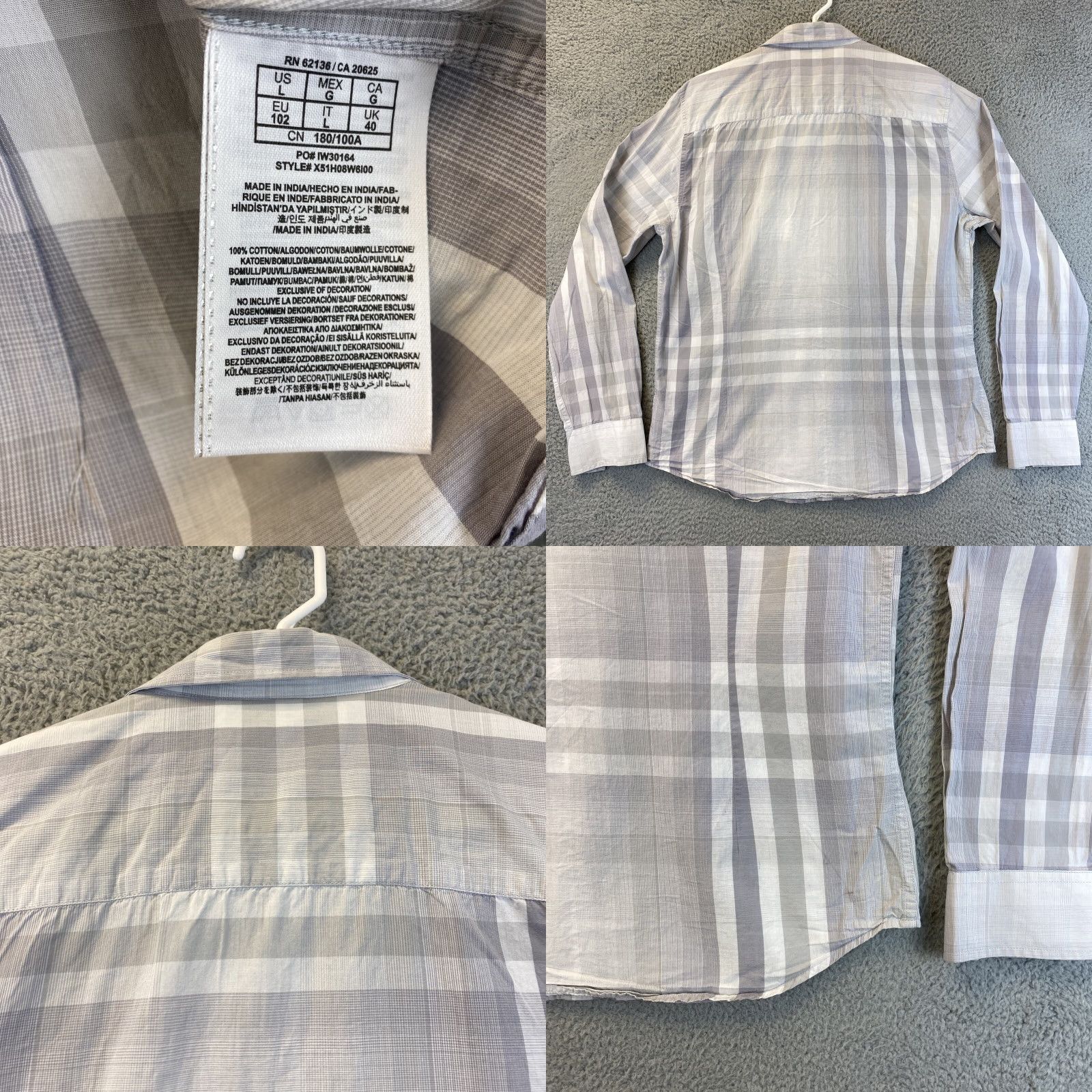 Guess Guess Men's Long Sleeve Dress Shirt L Gray Cotton Check Western 100% Cotton Button-Up Size 42R - 8 Thumbnail