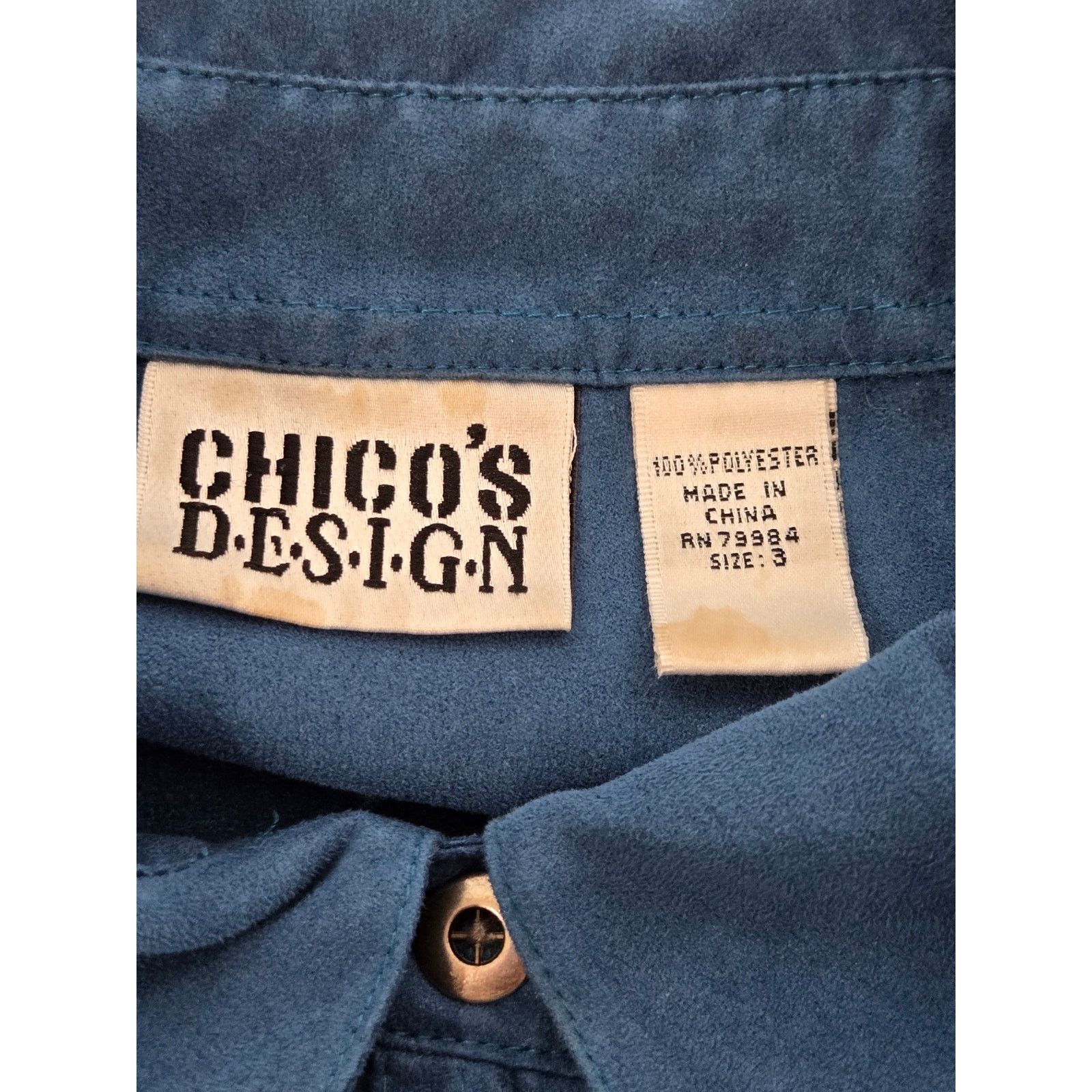 Other Chico's Design Blue Faux Suede Button Up Top 3 XL Soft Size XL / US 12-14 / IT 48-50 - 4 Thumbnail