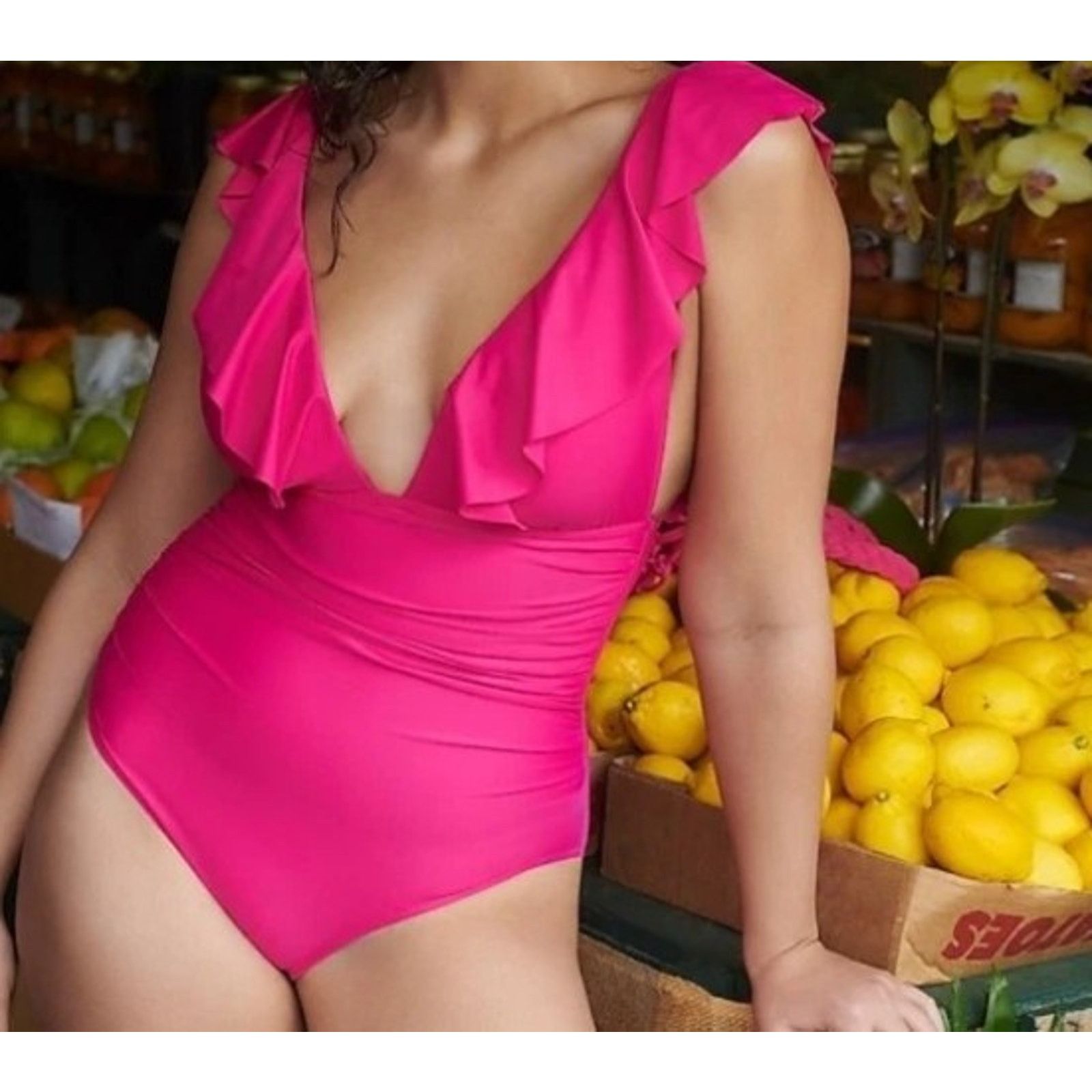 J.Crew NWT Women's J.Crew Ruched Ruffle One-Piece, Fuchsia, Size 6 Size M / US 6-8 / IT 42-44 - 2 Thumbnail