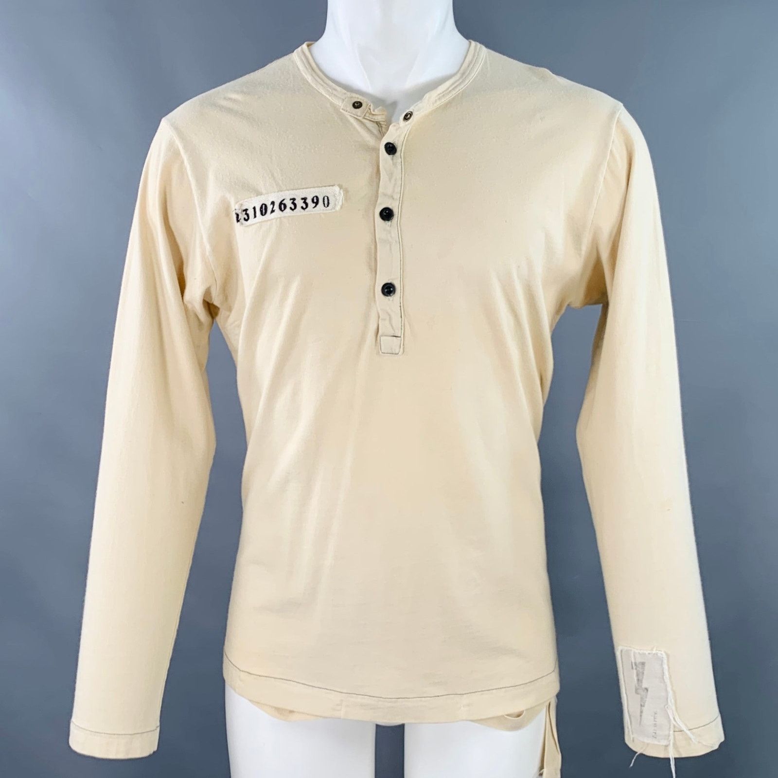 Nice Collective Size M Cream Black Jersey Distressed Henley Pullover Size US M / EU 48-50 / 2 - 1 Thumbnail