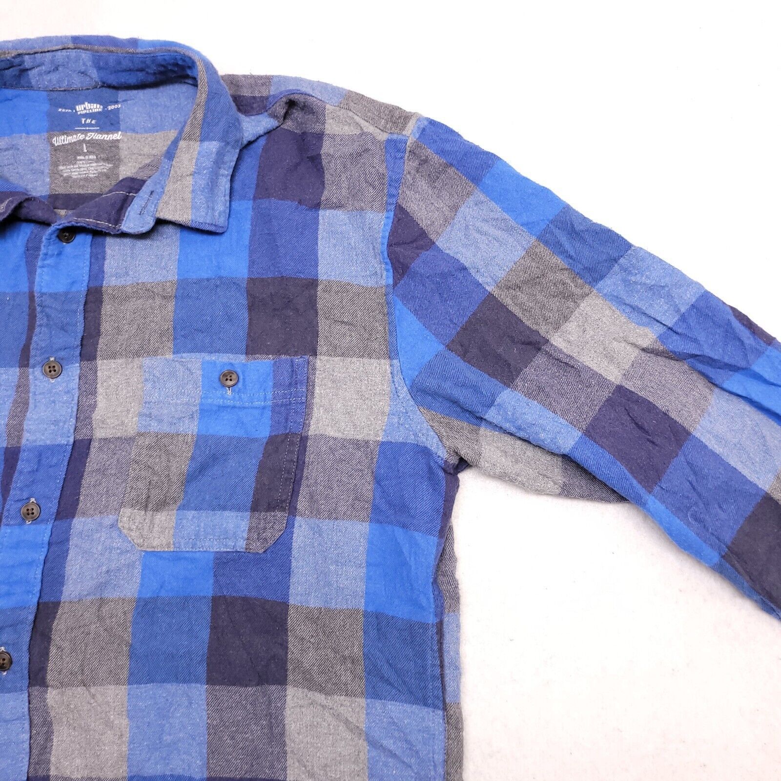 Urban Pipeline Urban Pipeline Gigham Flannel Shirt Mens Size L Blue Gray Size US L / EU 52-54 / 3 - 5 Thumbnail