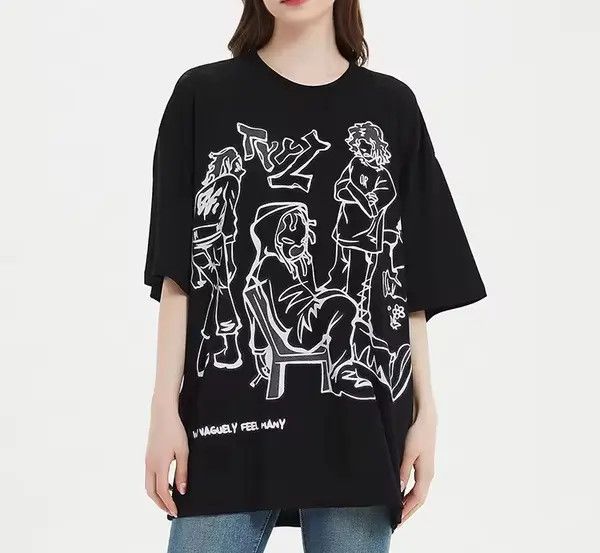 Japanese Brand Streetwear Funny Anime Cartoon Graphic Oversized T-Shirt y2k Size US M / EU 48-50 / 2 - 2 Thumbnail