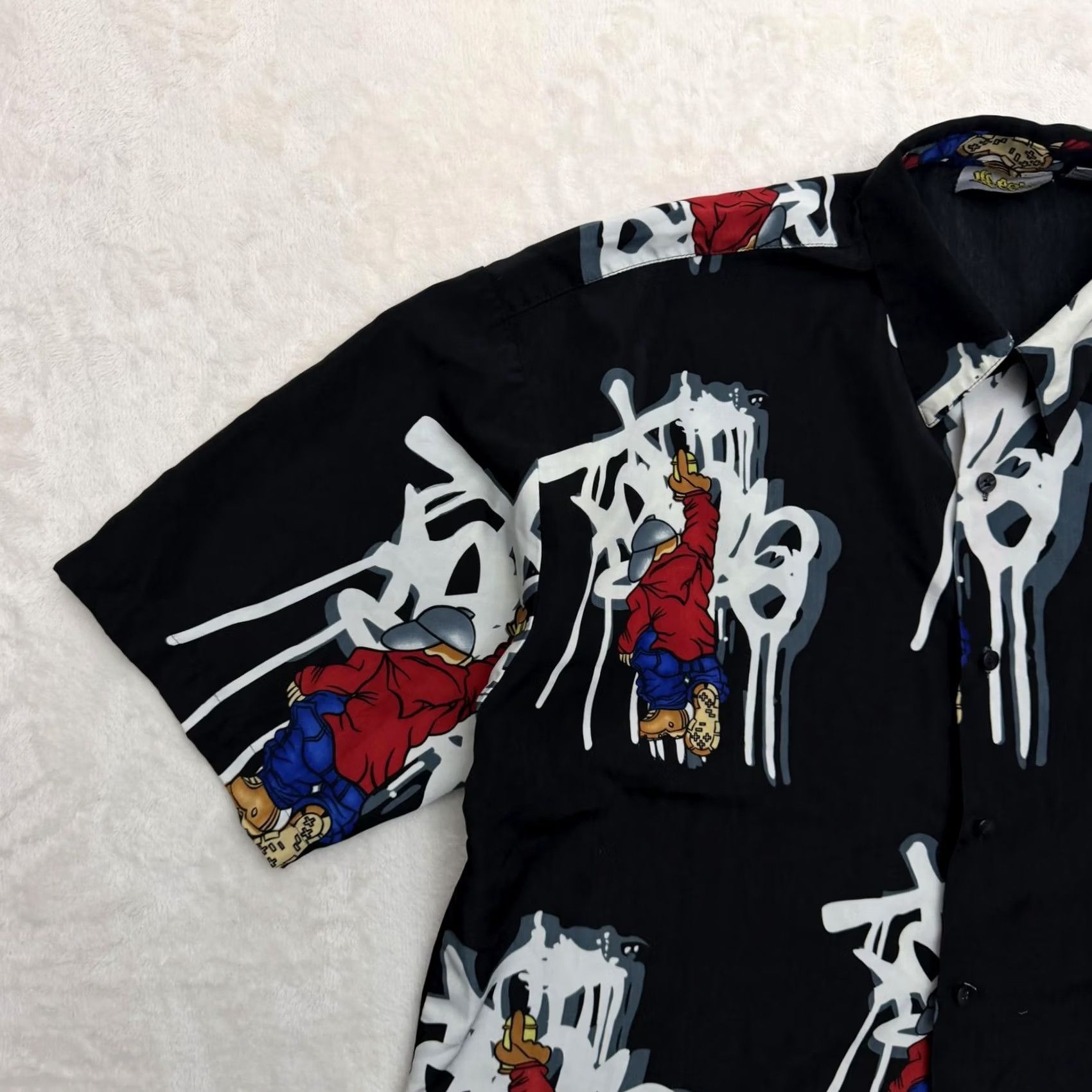 Vintage VINTAGE Up Rok Shirt Mens Large Black Graffiti Graphic Hip Hop Button Up Streetwear Size US L / EU 52-54 / 3 - 5 Thumbnail