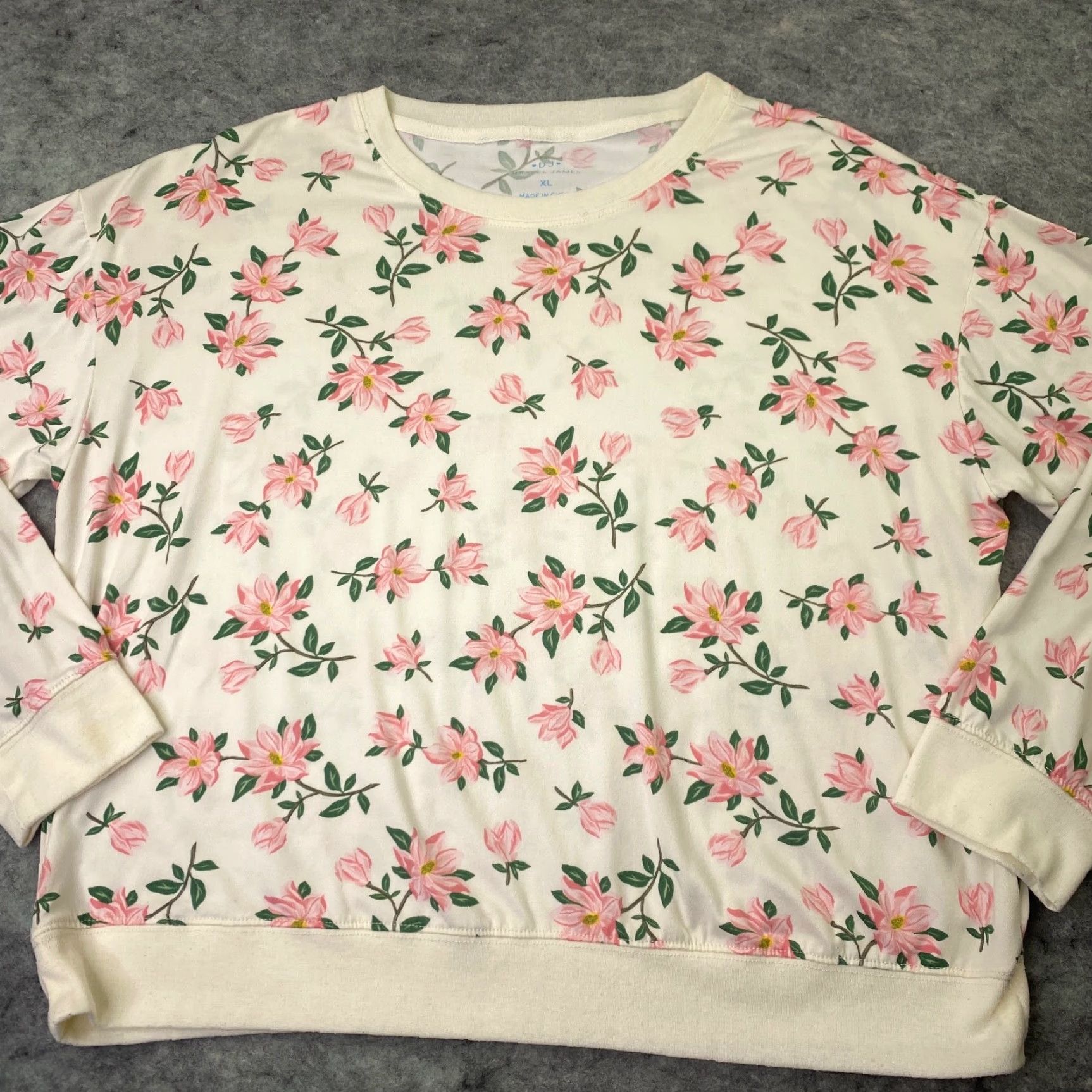 Vintage Draper James Sweatshirt Womens XL Beige Floral Long Sleeve Crew Neck Pullover Casual, Travel Size XL / US 12-14 / IT 48-50 - 3 Thumbnail