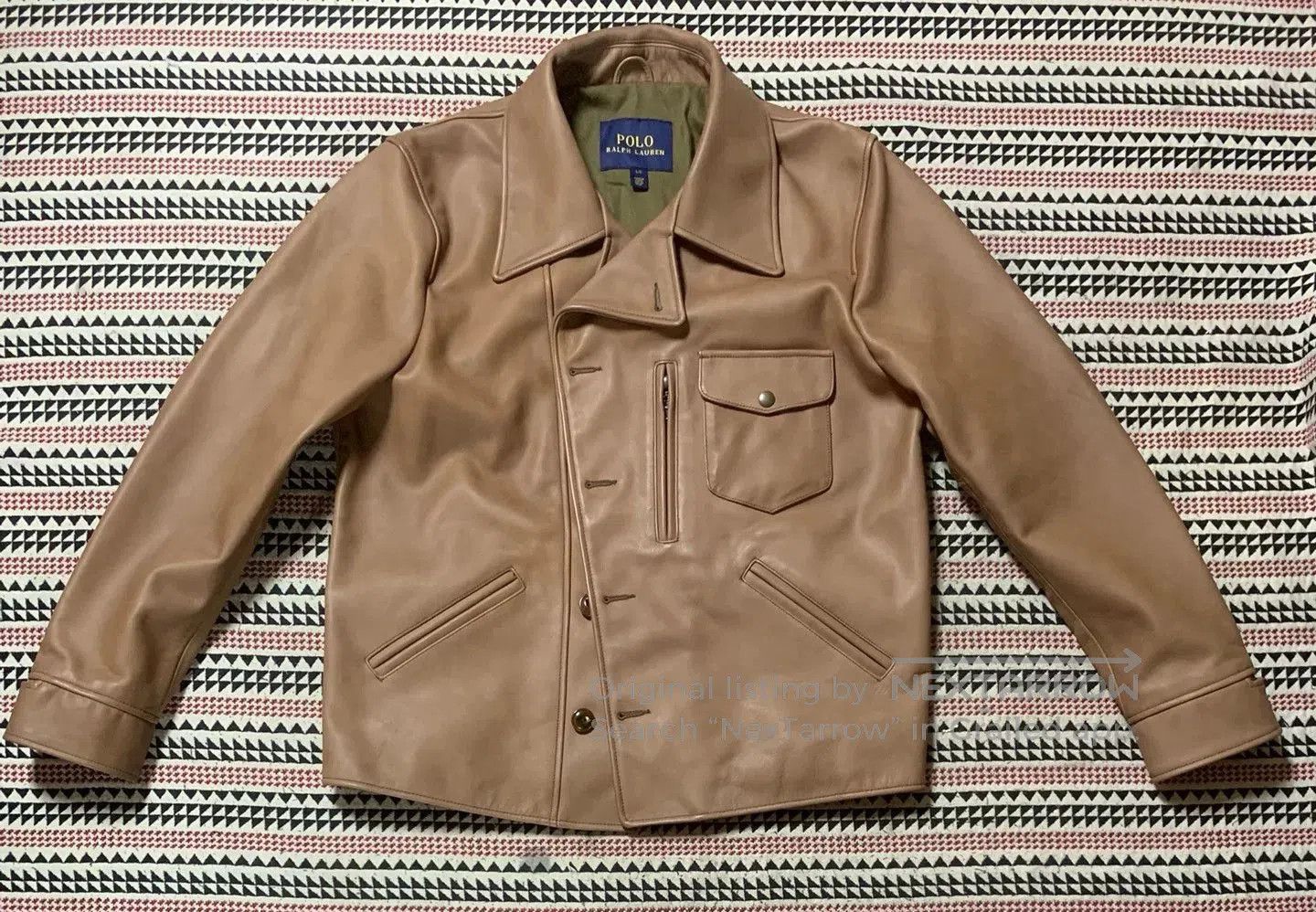 Polo Ralph Lauren beige leather motorcycle jacket by POLO. Size US L / EU 52-54 / 3 - 1 Thumbnail