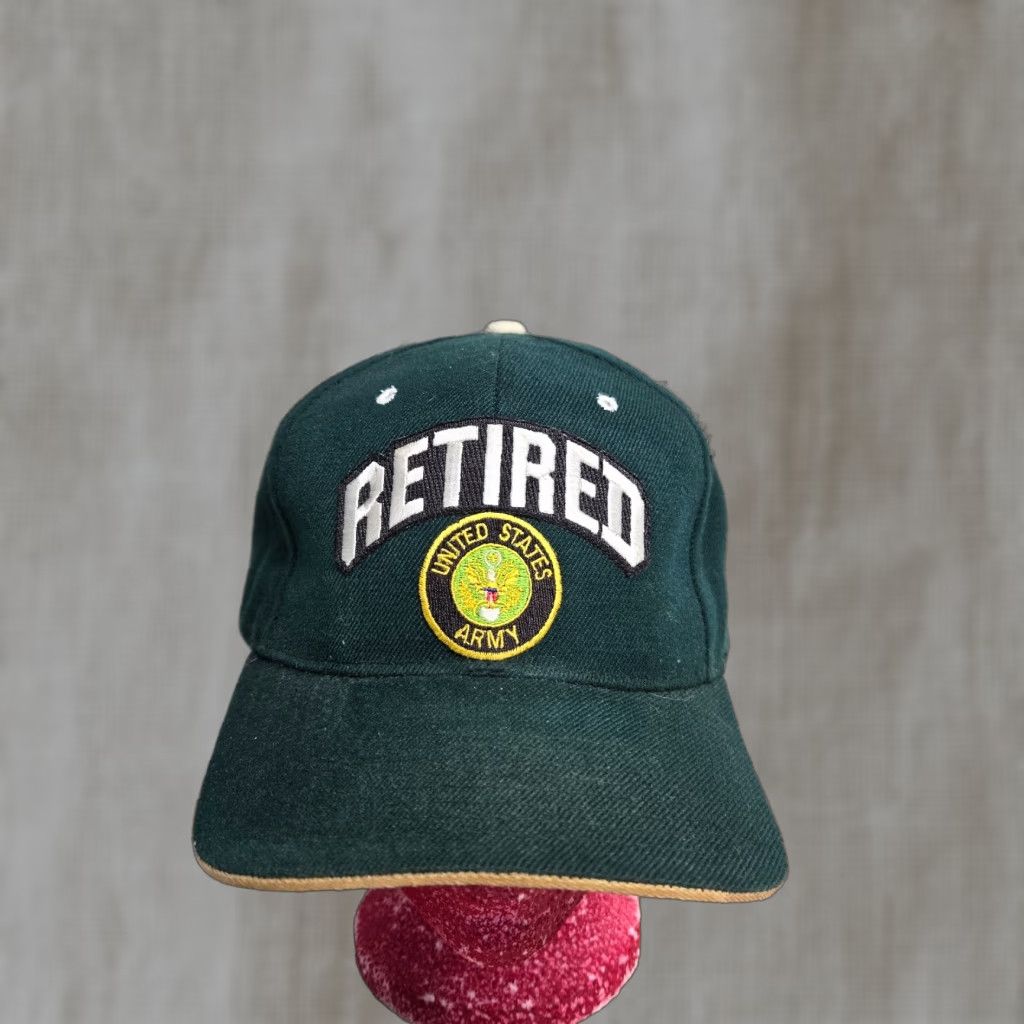 Vintage VINTAGE US Army Retired Green Adult Adjustable Strapback Baseball Cap Hat Size ONE SIZE - 1 Thumbnail