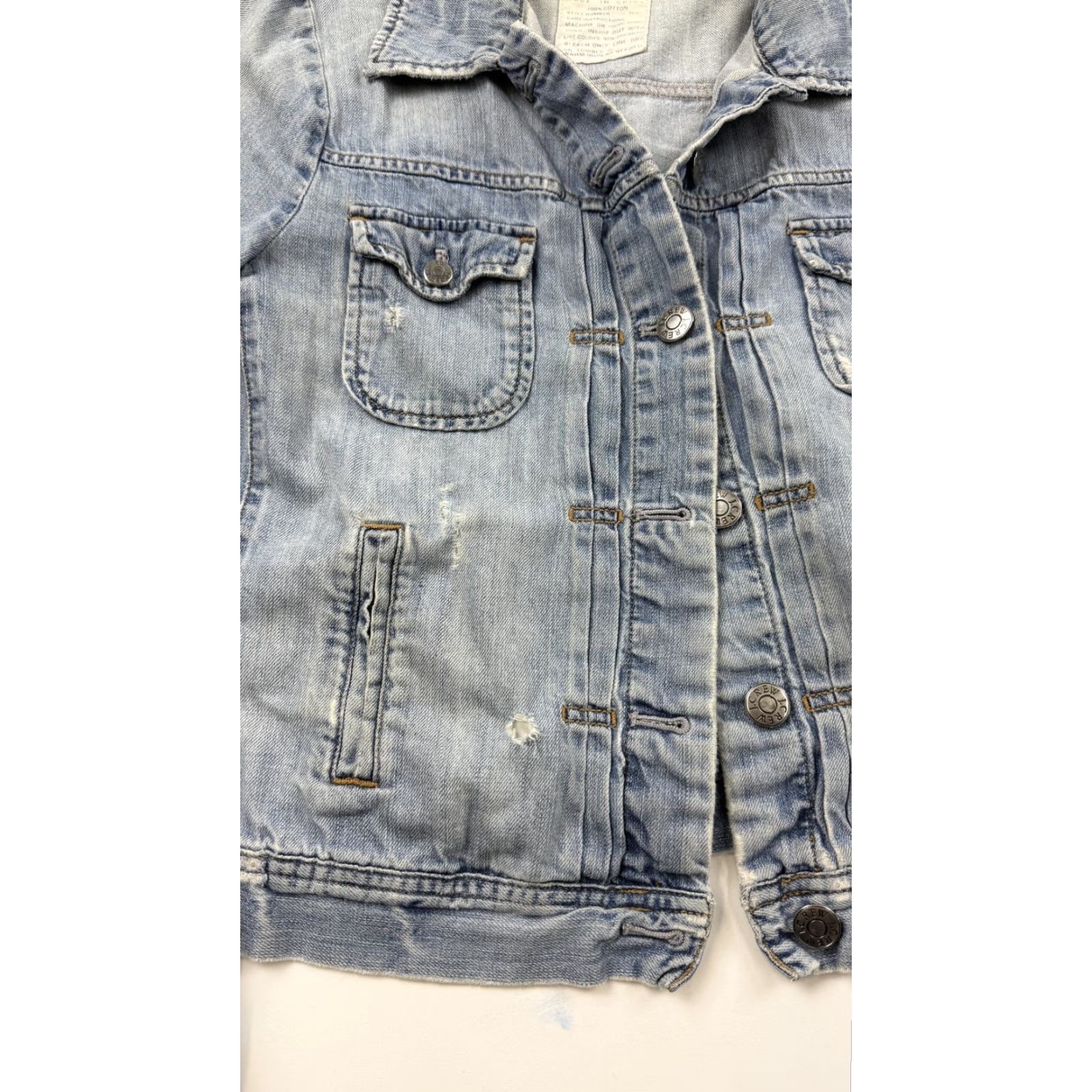 J.Crew J.Crew Denim Jacket Women's Medium Light Wash Distressed Cropped Trucker Size 32" / US 10 / IT 46 - 4 Thumbnail