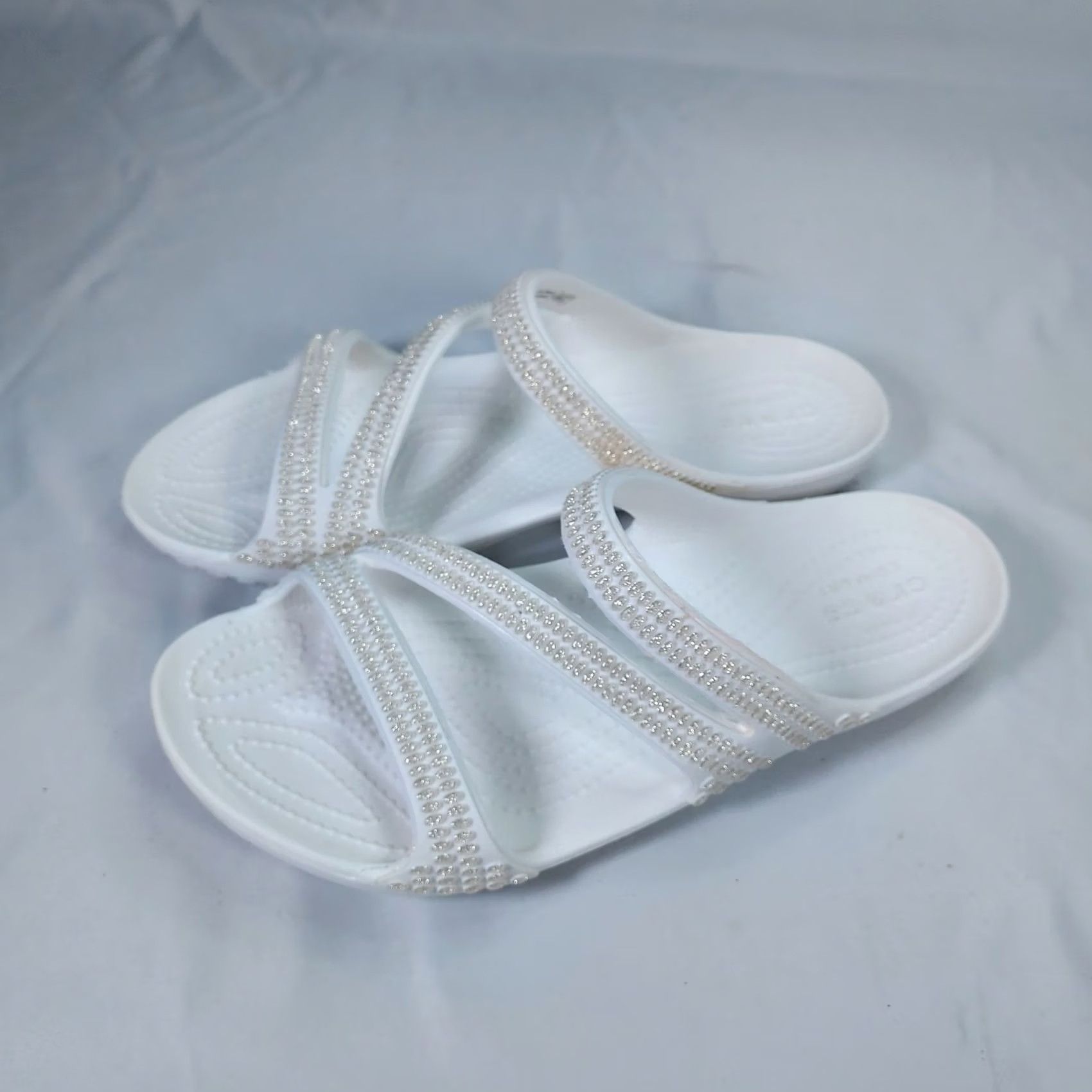 Crocs Crocs Women’s W9 White Bling Rhinestone Comfort Slide Sandals Shoes Flip Flop Casual Summer Womens Size US 7 / IT 37 - 2 Thumbnail