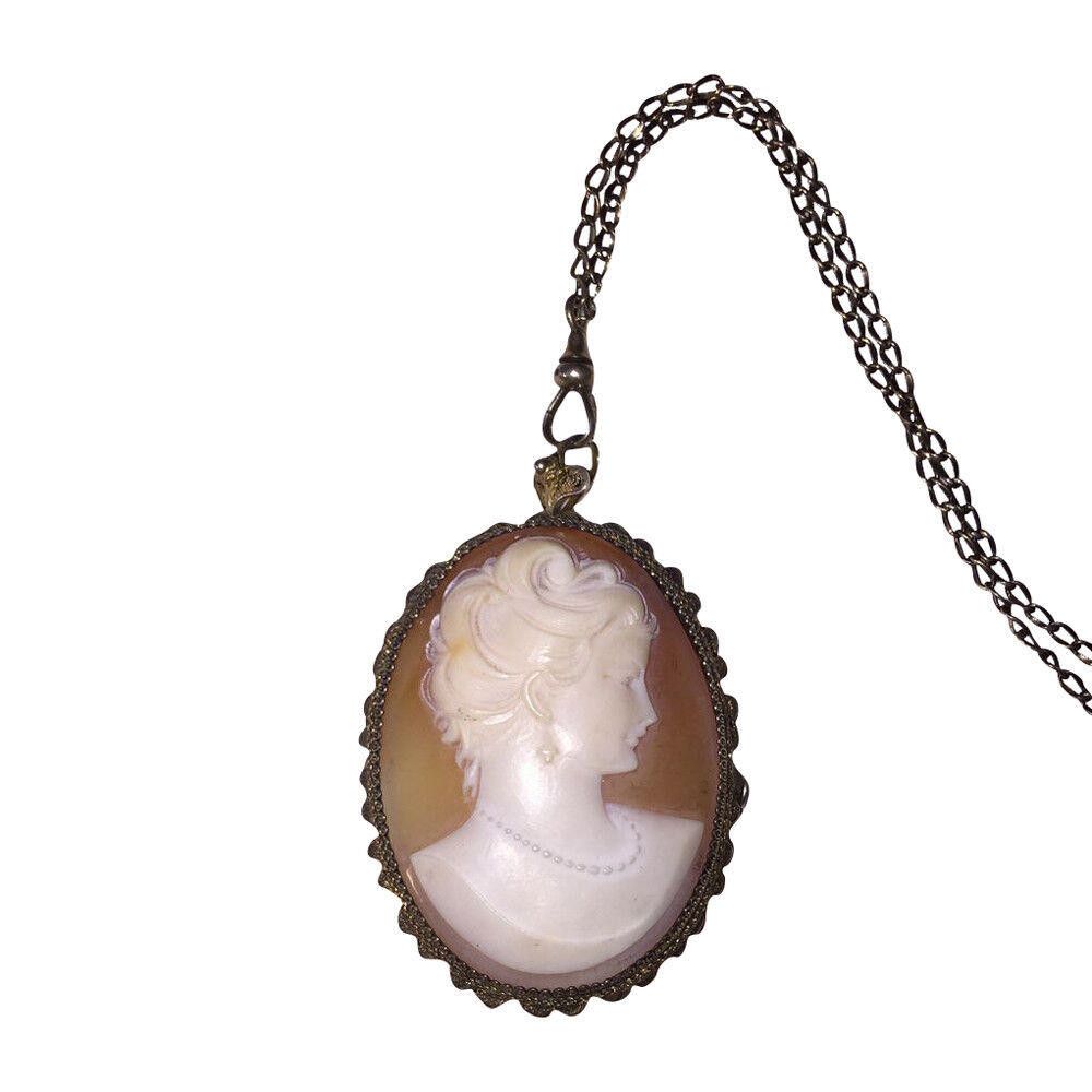 Designer Silver 14kt Gold Vermeil Filigree Shell Cameo Necklace Size ONE SIZE - 1 Thumbnail