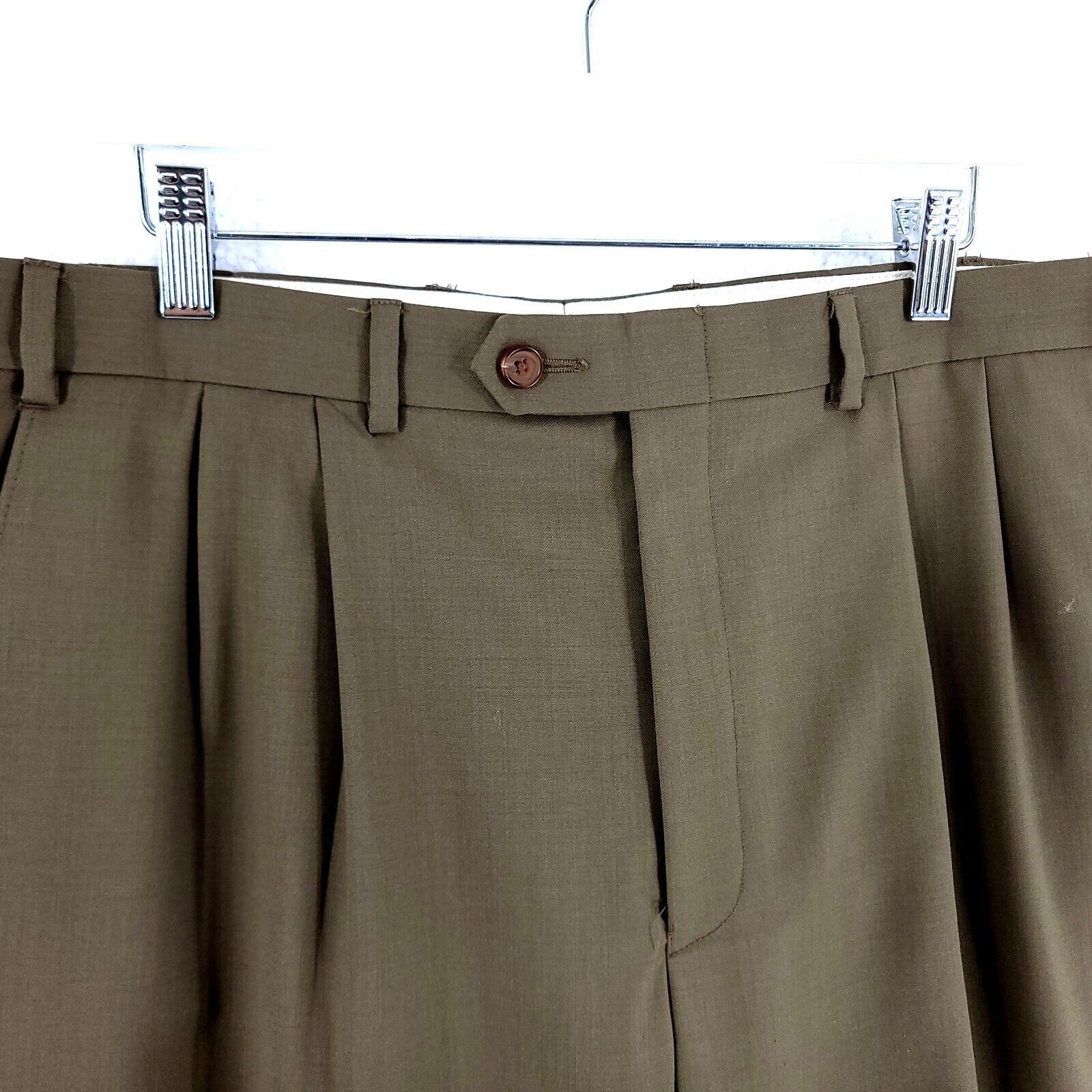 Lauren Ralph Lauren Lauren Ralph Lauren Wool Pleated Cuffed Green Beige Mid Rise Size 36R - 2 Thumbnail