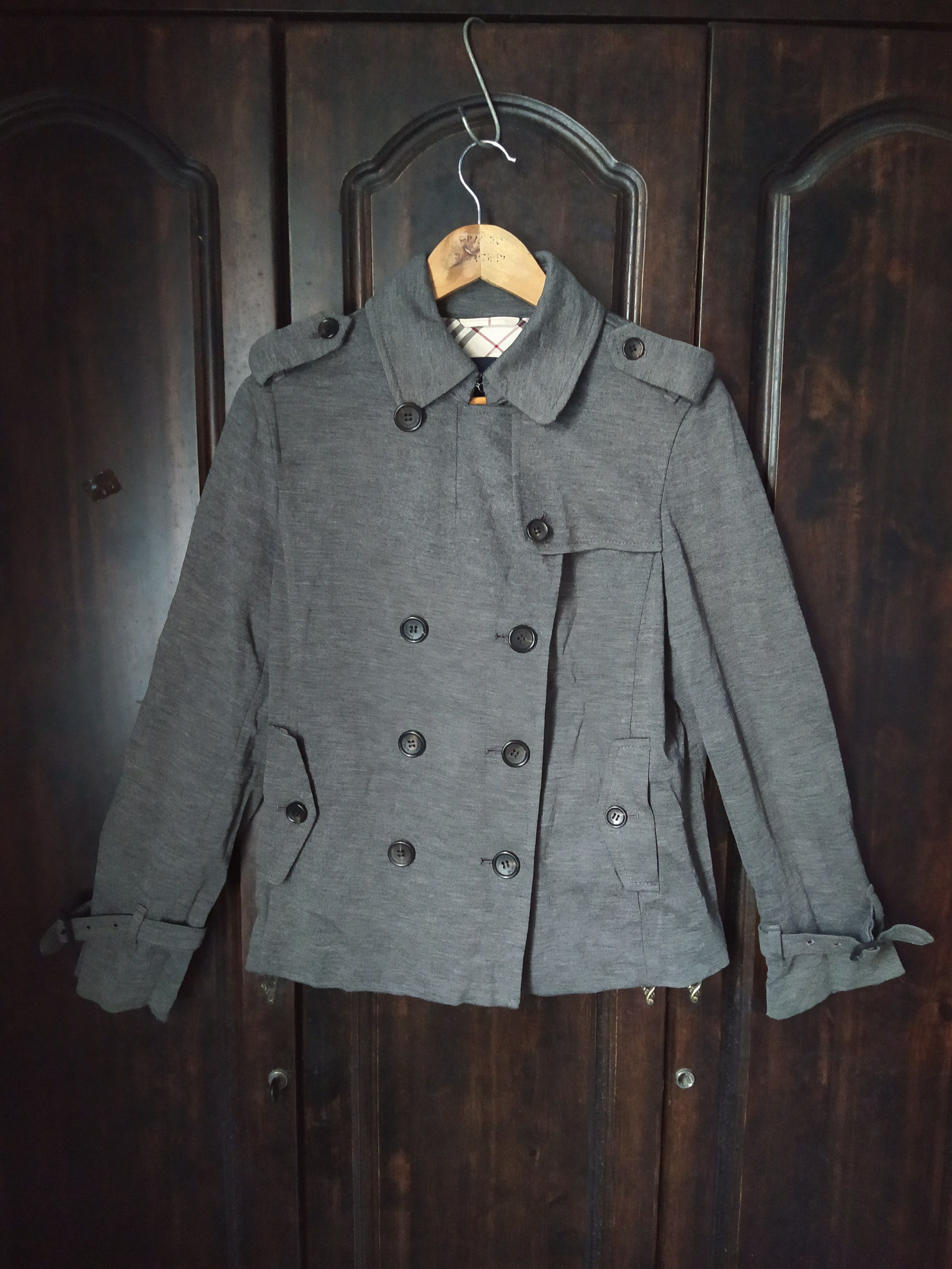 Burberry Burberry London Blue Label Wool Pea Coat Grey Size L / US 10 / IT 46 - 2 Thumbnail