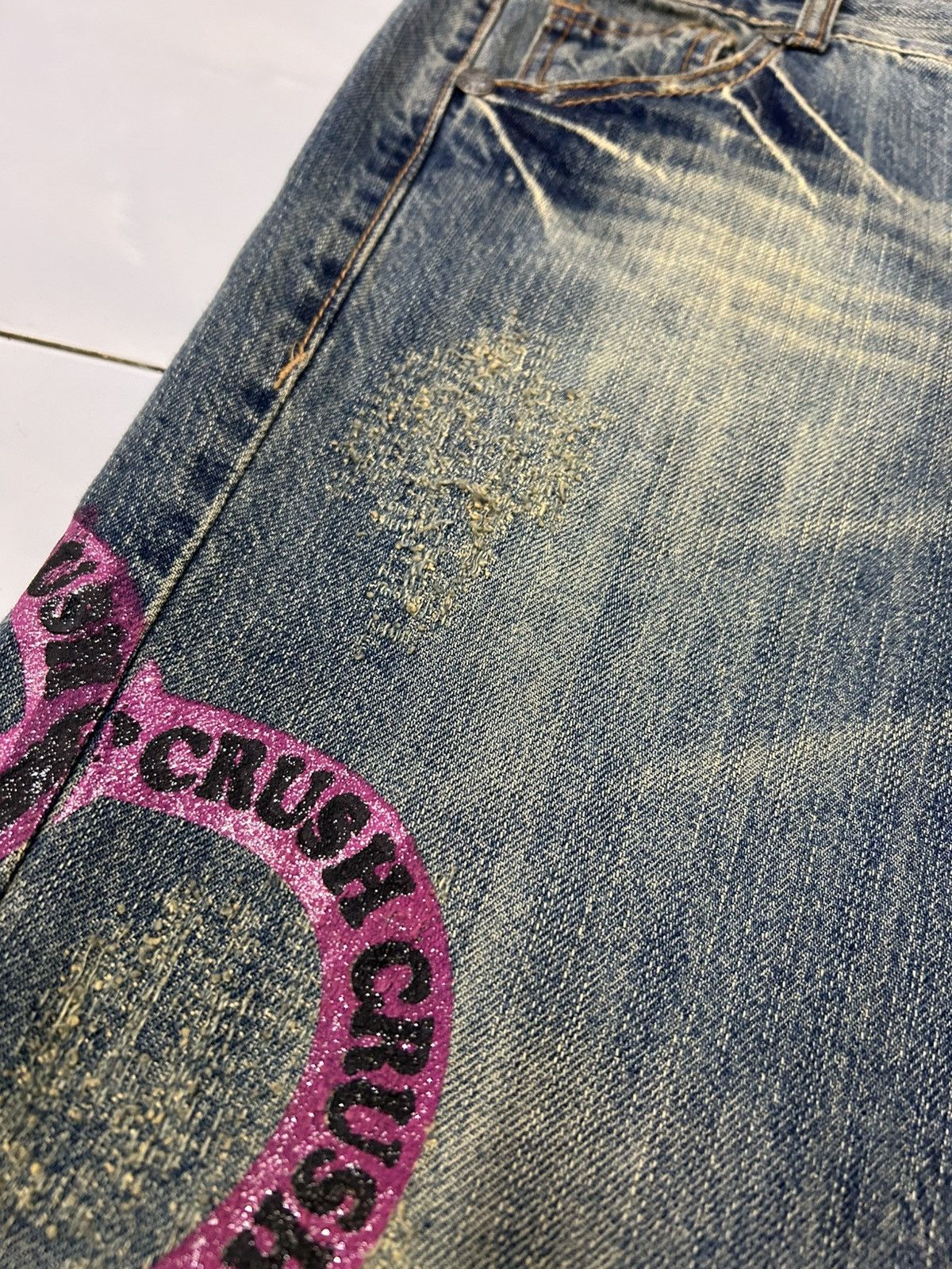 Japanese Brand Japanese Y2k Big Patch embroidered logo Mudwash Short Jeans Size US 35 - 13 Thumbnail