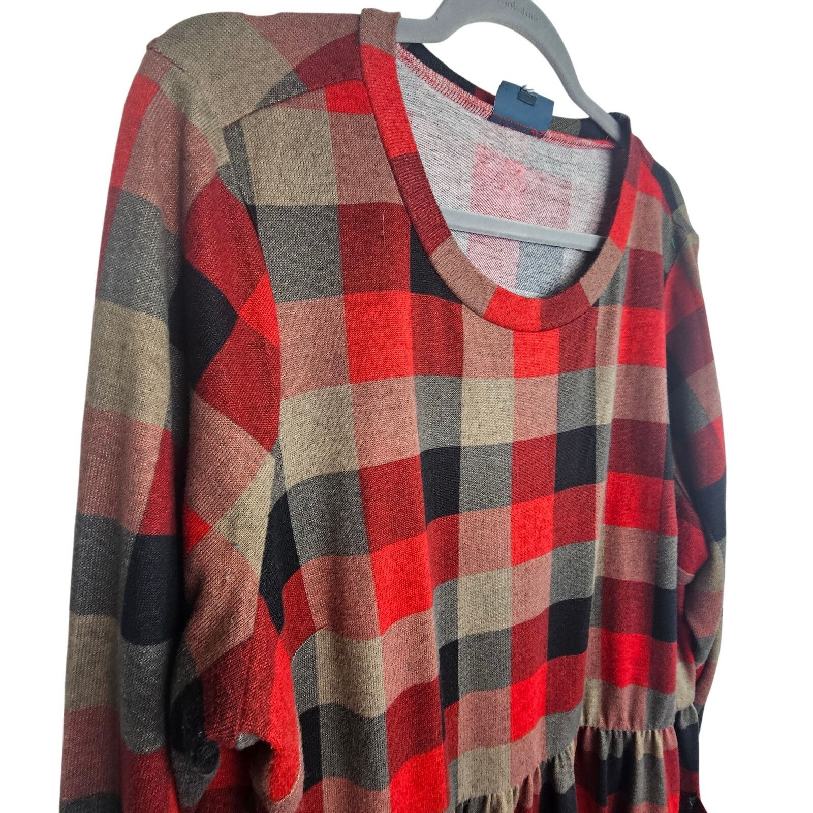 Phoenix Clothing Modcloth Dress Women Plus Size 2X? Red Check Knit Shift Size XXL / US 16-18 / IT 52-54 - 5 Thumbnail