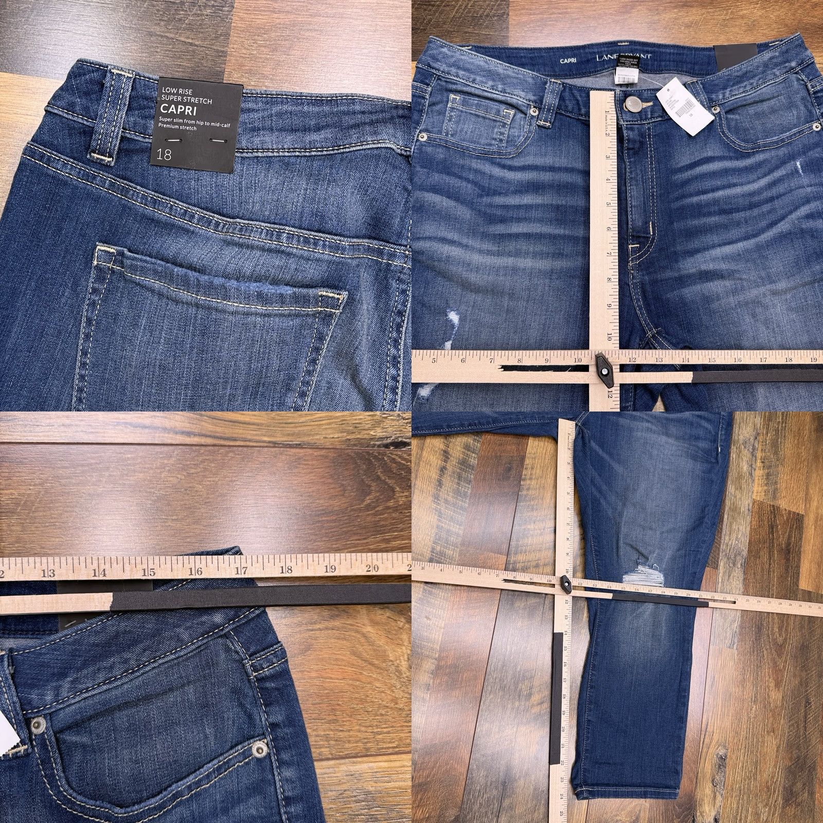 Vintage Lane Bryant Jeans Capri Womens 18 Mid Rise Stretch Distressed Denim Blue 5-Pocket City Regular Mens? Womens? Size 40" / US 18 - 8 Thumbnail