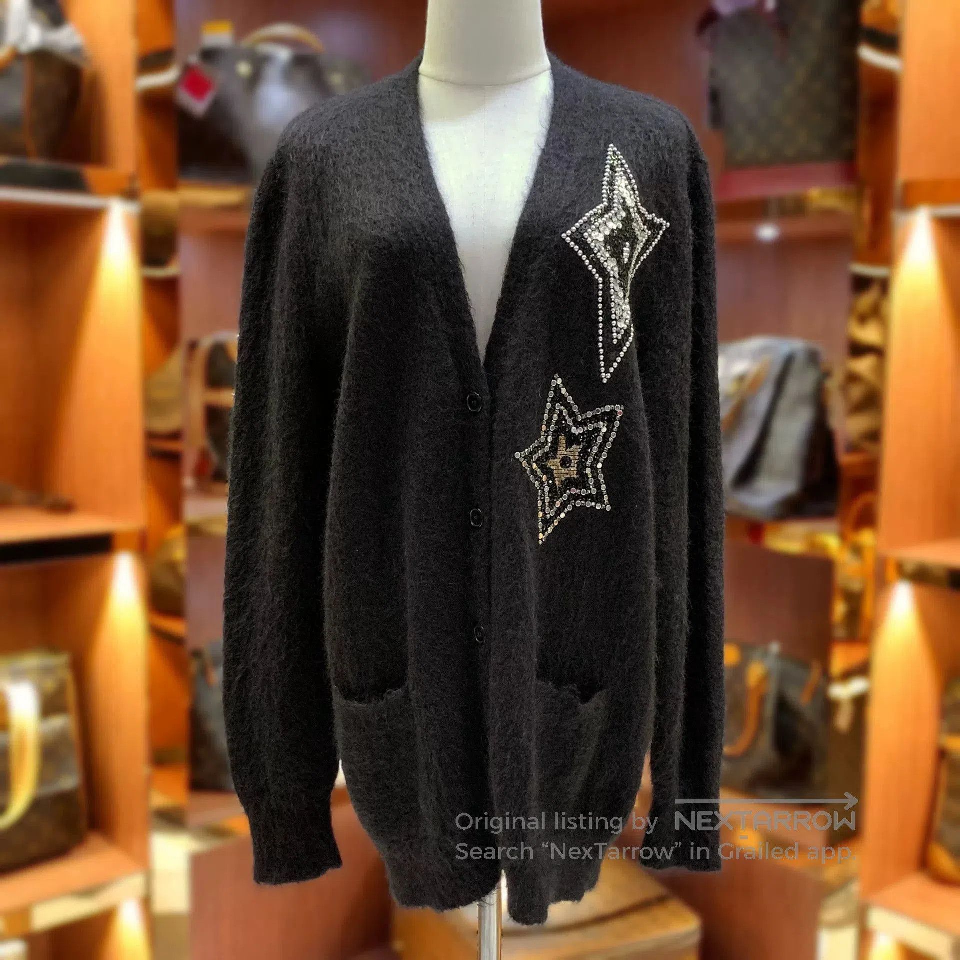 Saint Laurent Paris SAINT LAURENT Black Star Sequin Cardigan. Size M / US 6-8 / IT 42-44 - 1 Thumbnail