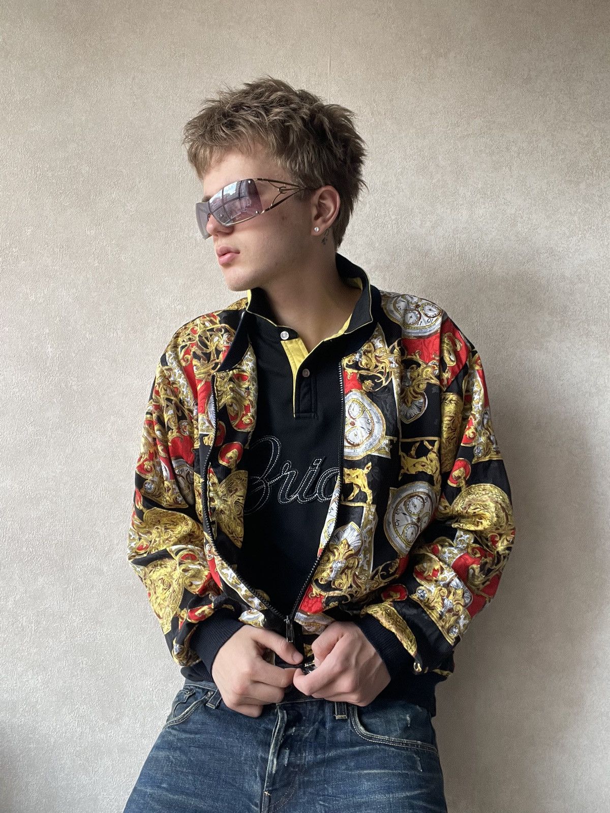 Vintage Vintage 80s Clock Pattern Zip Up Jacket Versace Style Size US M / EU 48-50 / 2 - 3 Thumbnail
