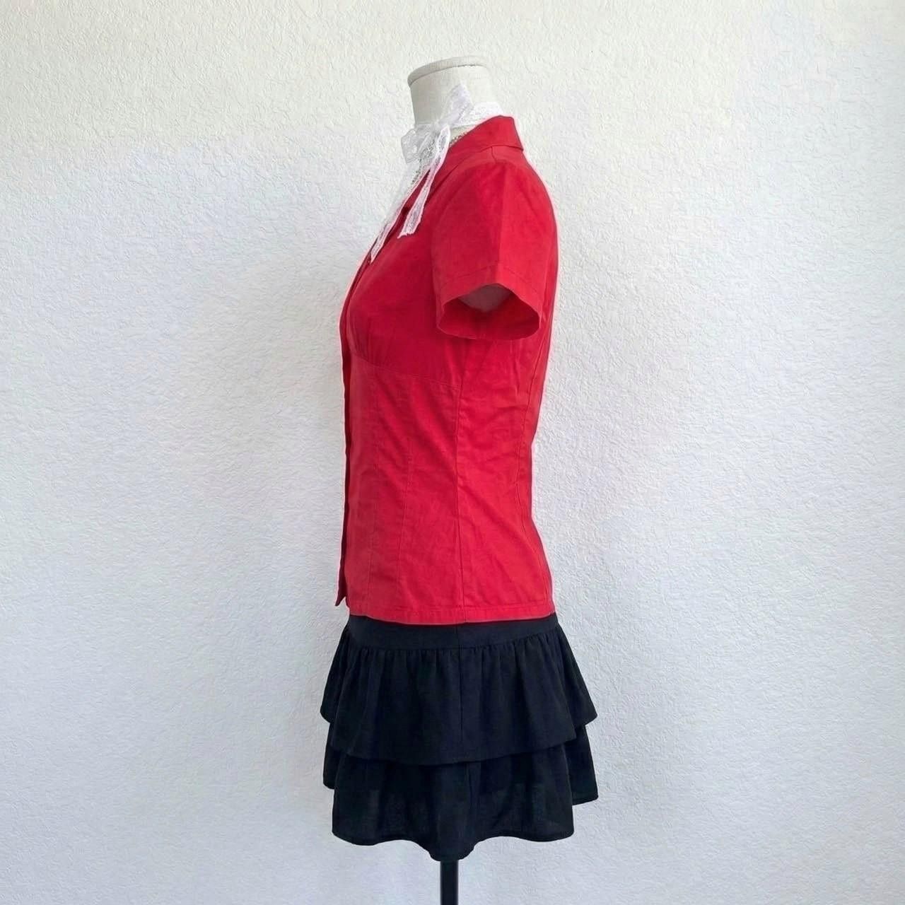 Japanese Brand Y2k fitted red collared blouse, snaps closure, slim, 00s Size M / US 6-8 / IT 42-44 - 2 Thumbnail