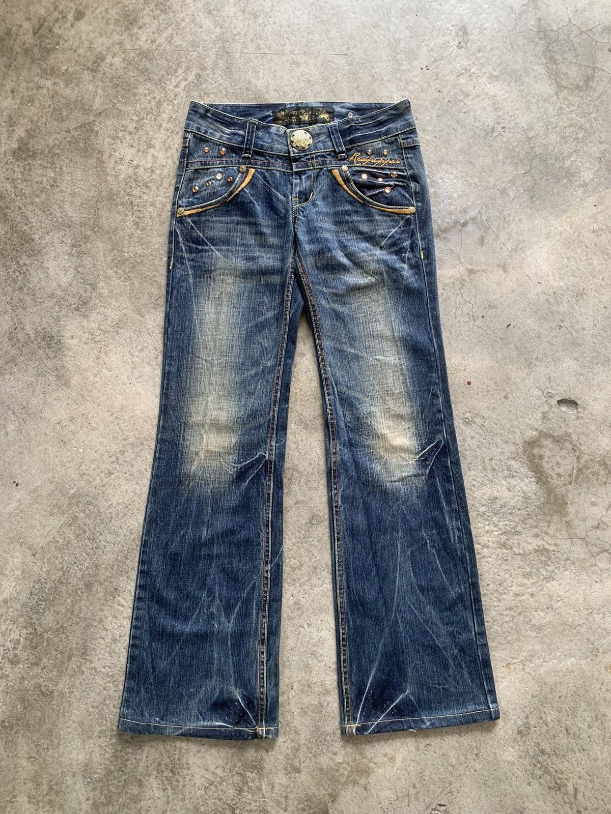 Redpepper Japan 🇯🇵 Acid Faded with Peace Patch Flared Jeans