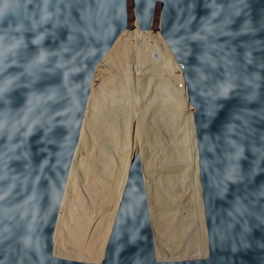 Carhartt VINTAGE Carhartt Faded Distressed Overalls Jeans Trucker Biker 90s Grunge USA Tan 40 Mens Double Knee Workwear 28 Inseam Overalls Size US 40 / EU 56 - 1 Thumbnail