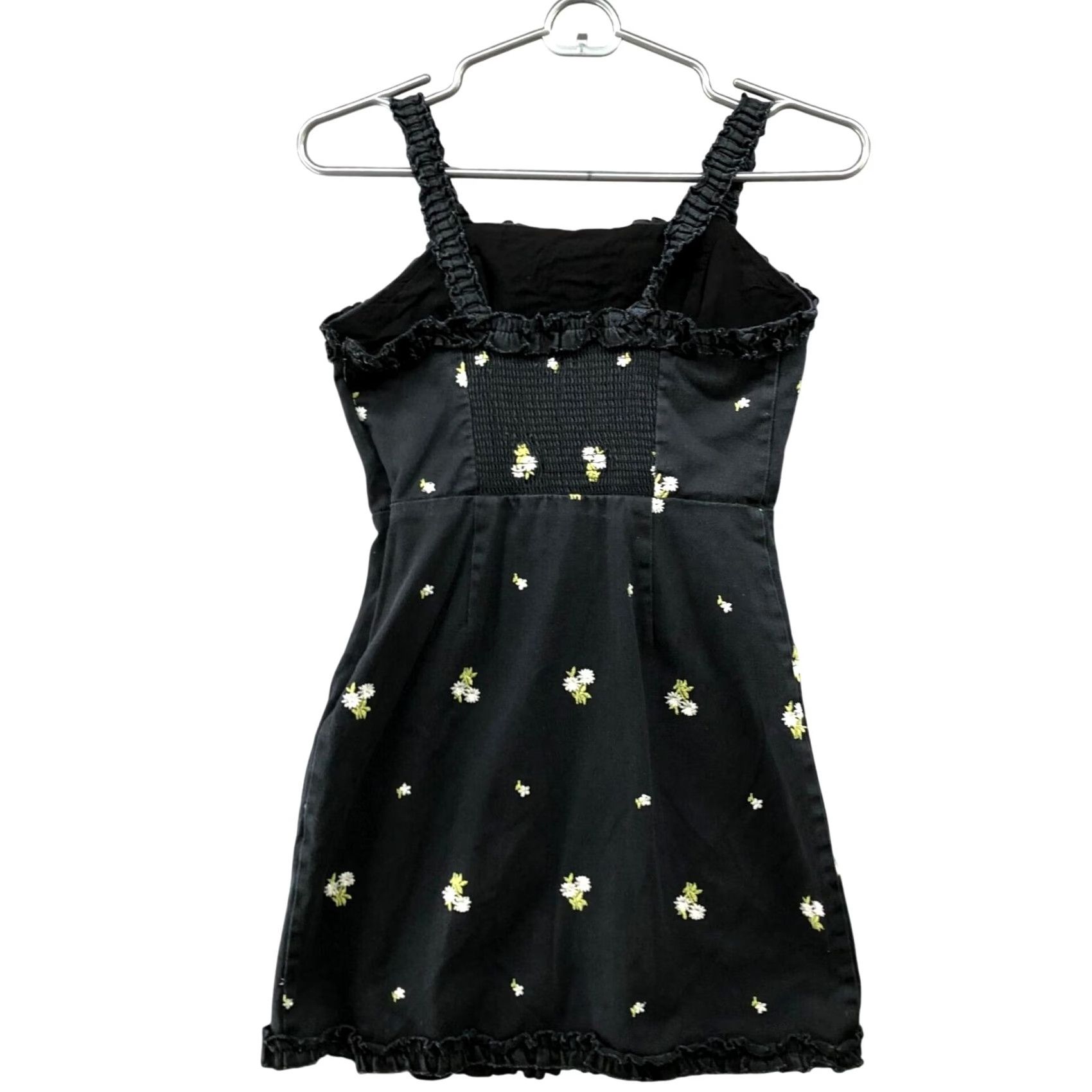 Urban Outfitters VINTAGE Urban Outfitters Wren Embroidered Ruffle Mini Dress XS Black Cotton Blend Cami Size XS / US 0-2 / IT 36-38 - 2 Thumbnail