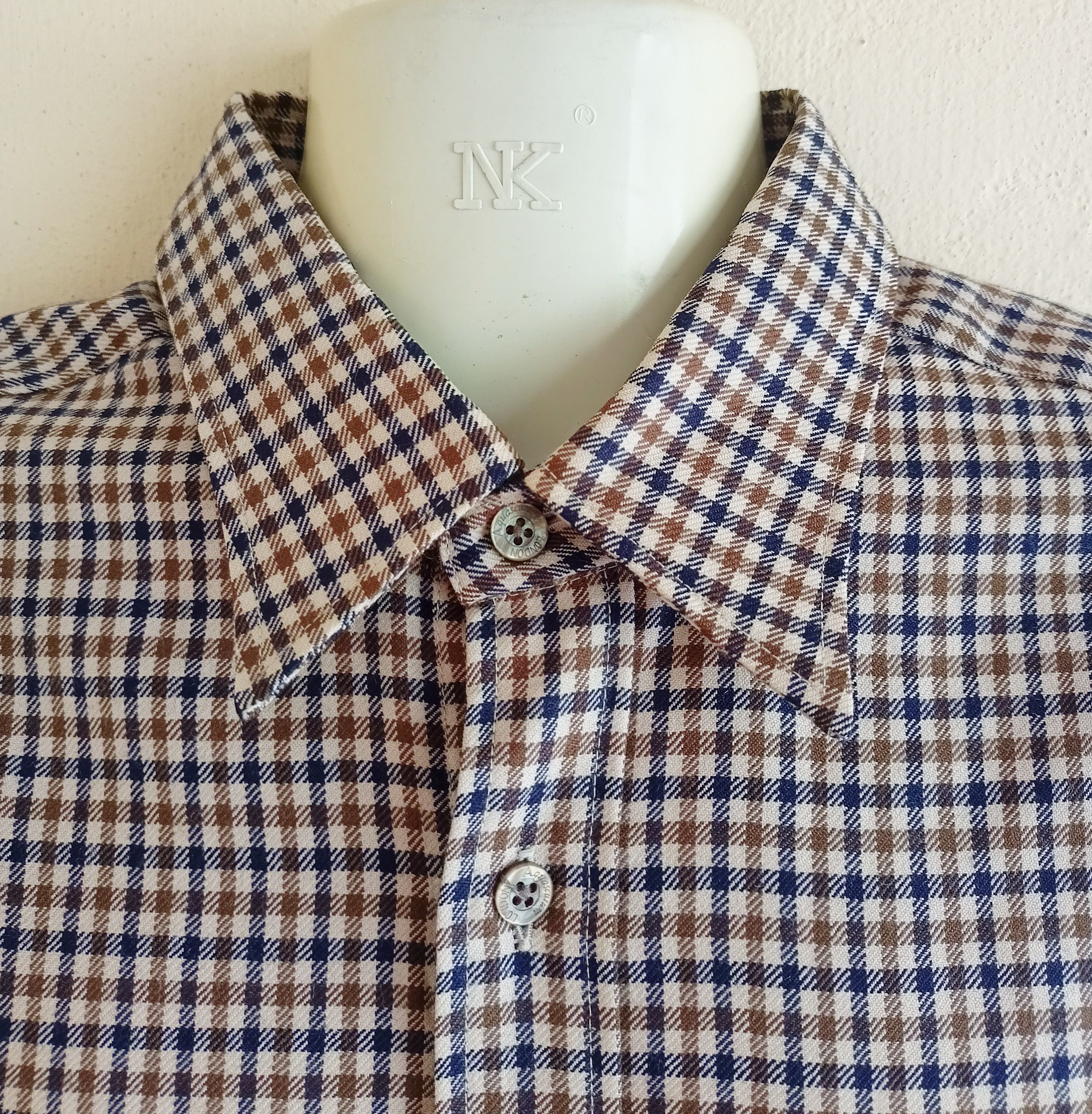 Aquascutum × Vintage Signature Gingham Plaid Wool Shirt Size US L / EU 52-54 / 3 - 3 Thumbnail