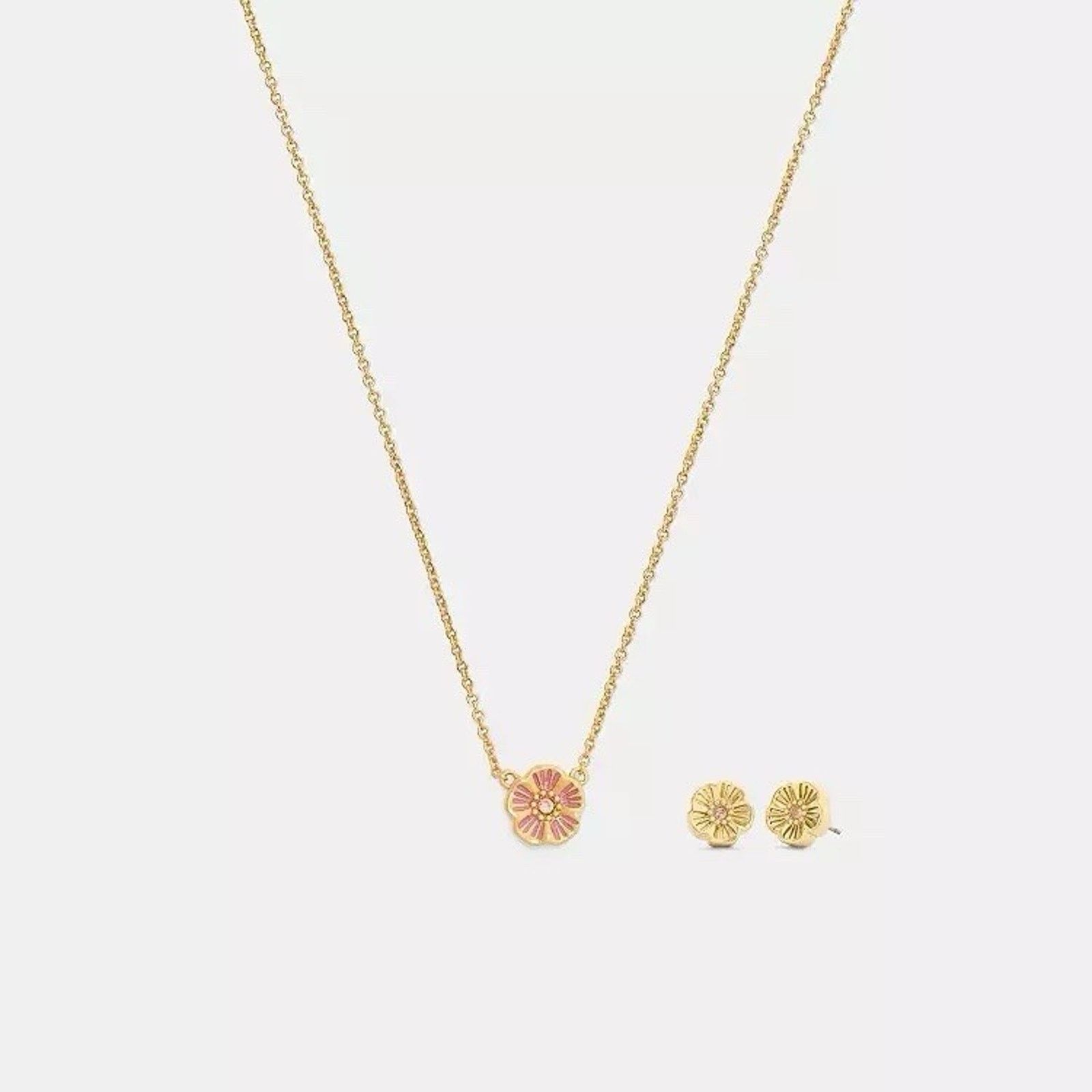 Coach NWT Coach Enamel Tea Rose Earrings & Necklace Set CEM51 Size ONE SIZE - 6 Thumbnail
