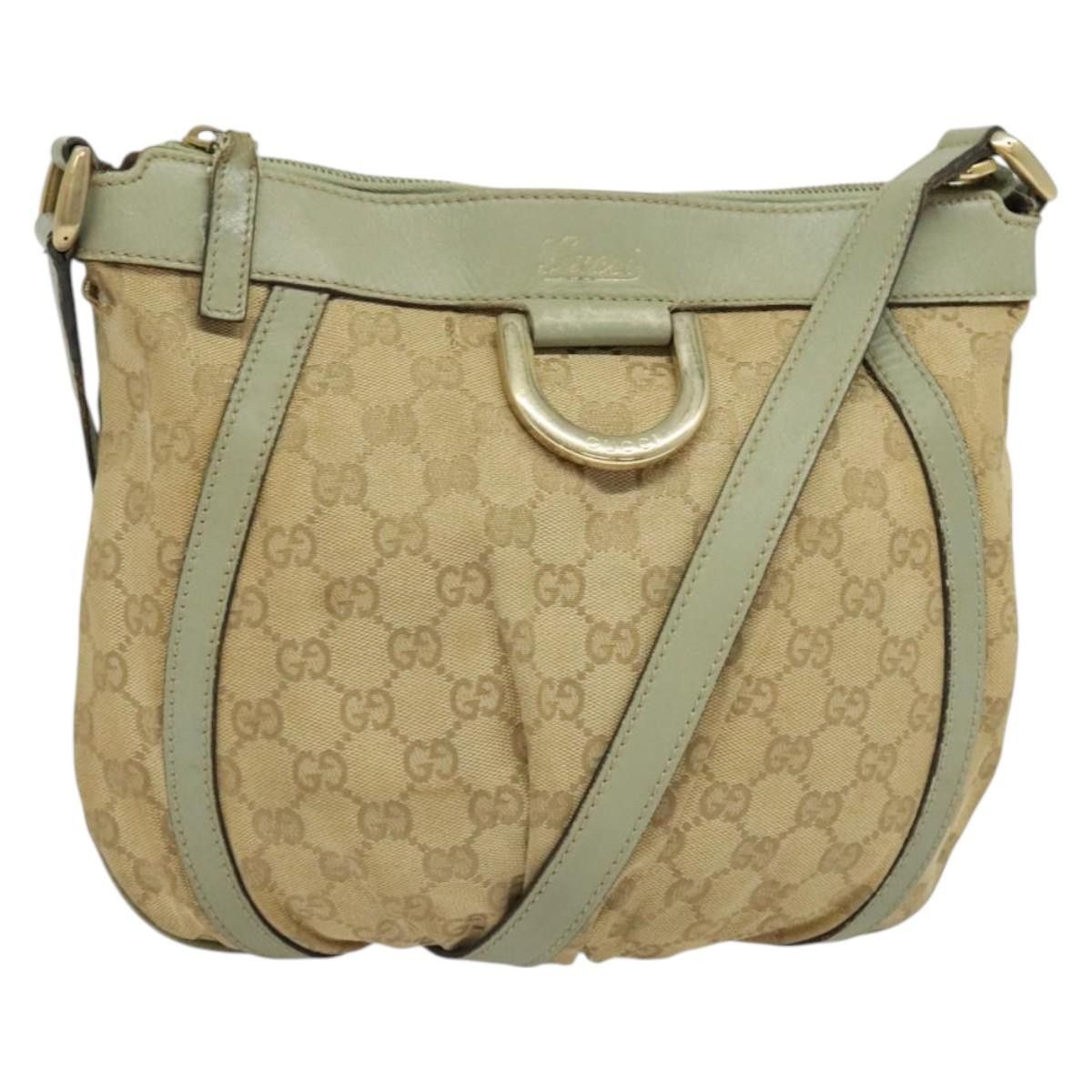 GUCCI GG Canvas Shoulder Bag Beige Gold