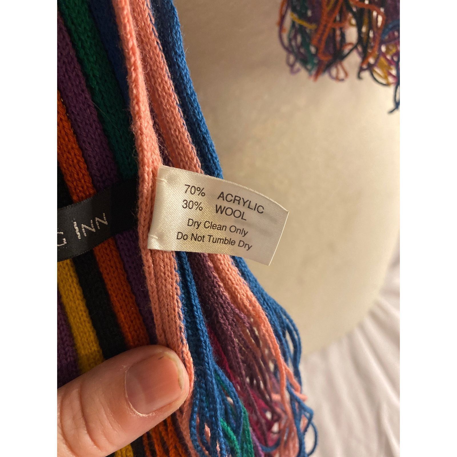 Other Boho Rainbow Knit Fringe Wool Blend Striped Knitting Inn Size ONE SIZE - 5 Thumbnail