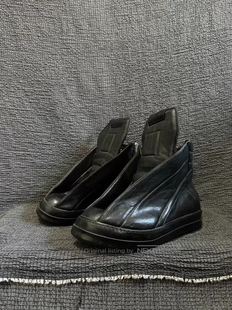 Rick Owens RICK OWENS Pure Black Leather Open-toe High-top Aviator Sh Size US 6 / EU 39 - 1 Thumbnail