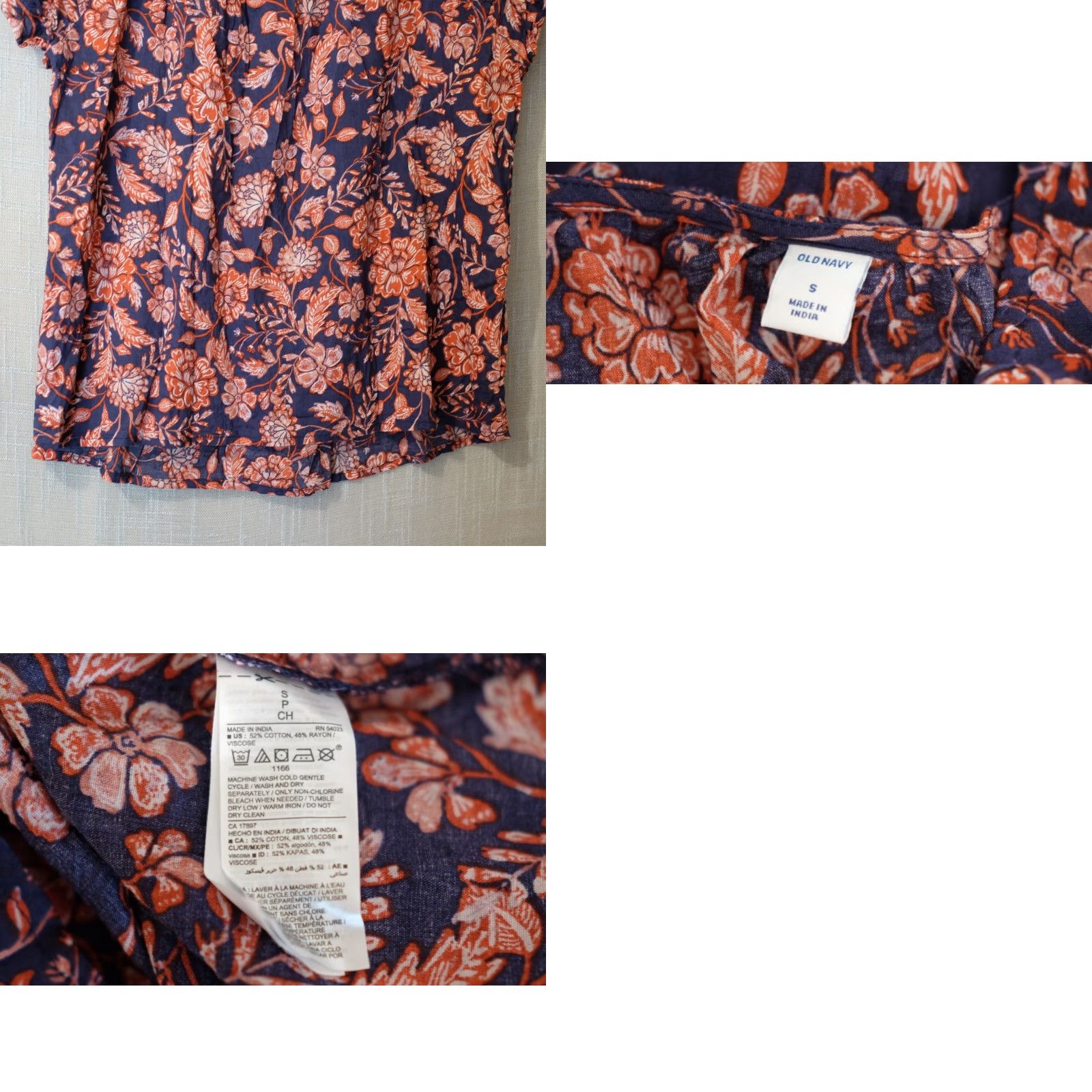 Old Navy EUC Old Navy Top Floral Pleated Ruffle Lightweight Black/Red Womens S #A1-127 Size S / US 4 / IT 40 - 8 Thumbnail
