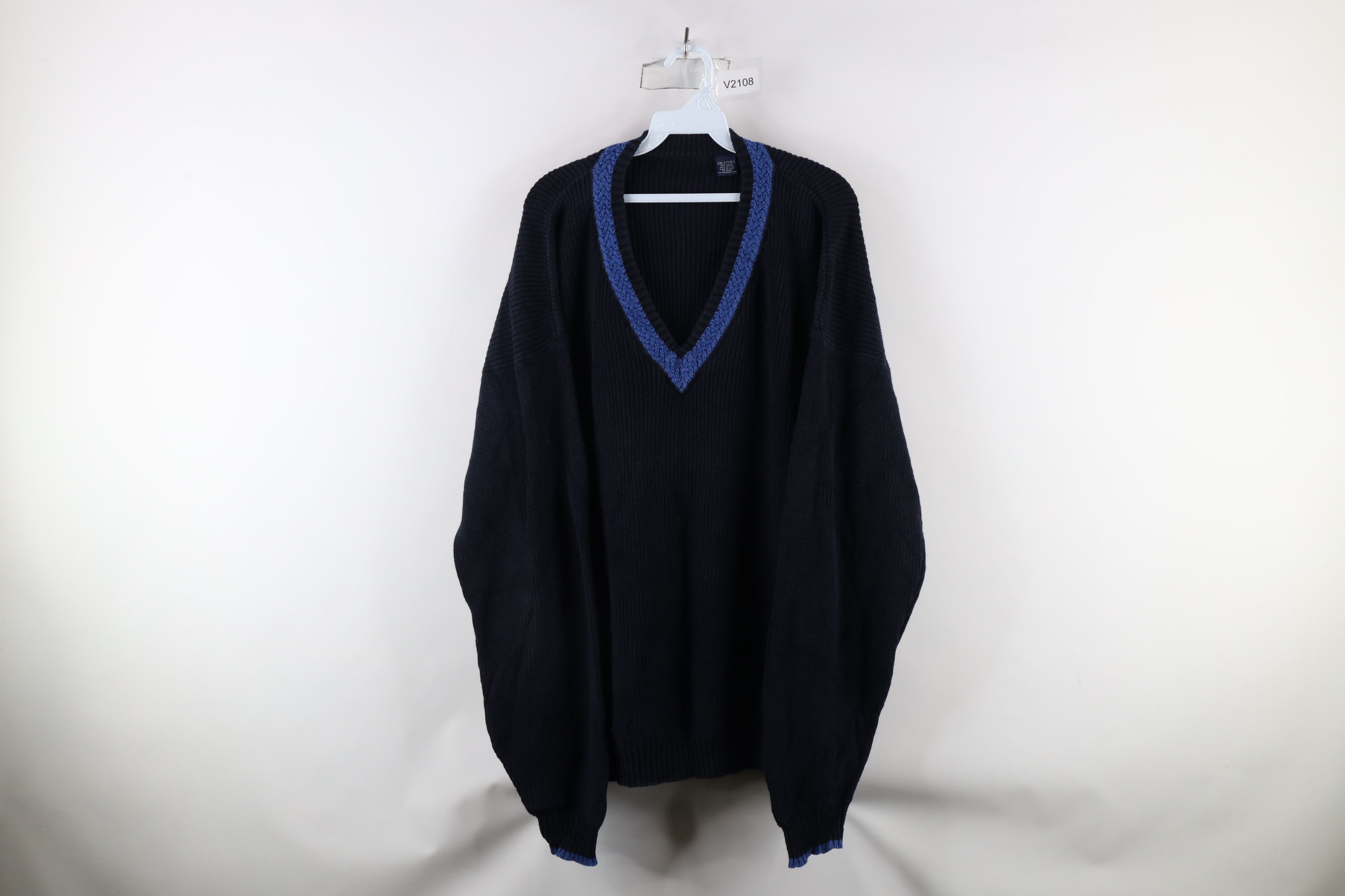 Vintage Vintage 90s Streetwear Chunky Ribbed Knit V-Neck Sweater Size US XXL / EU 58 / 5 - 1 Thumbnail